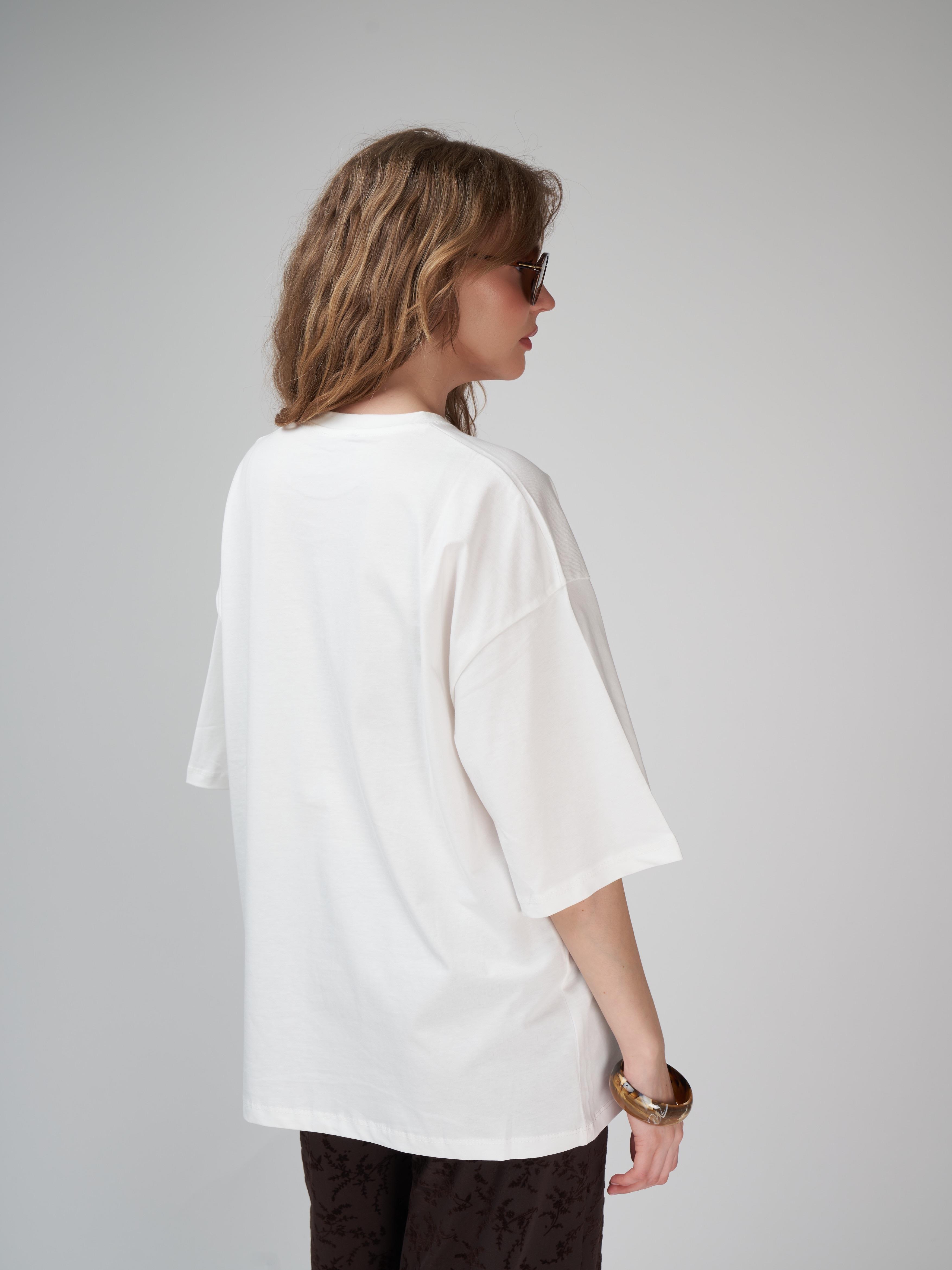 Baskılı Oversize Kısa Kol T-shirt Ekru