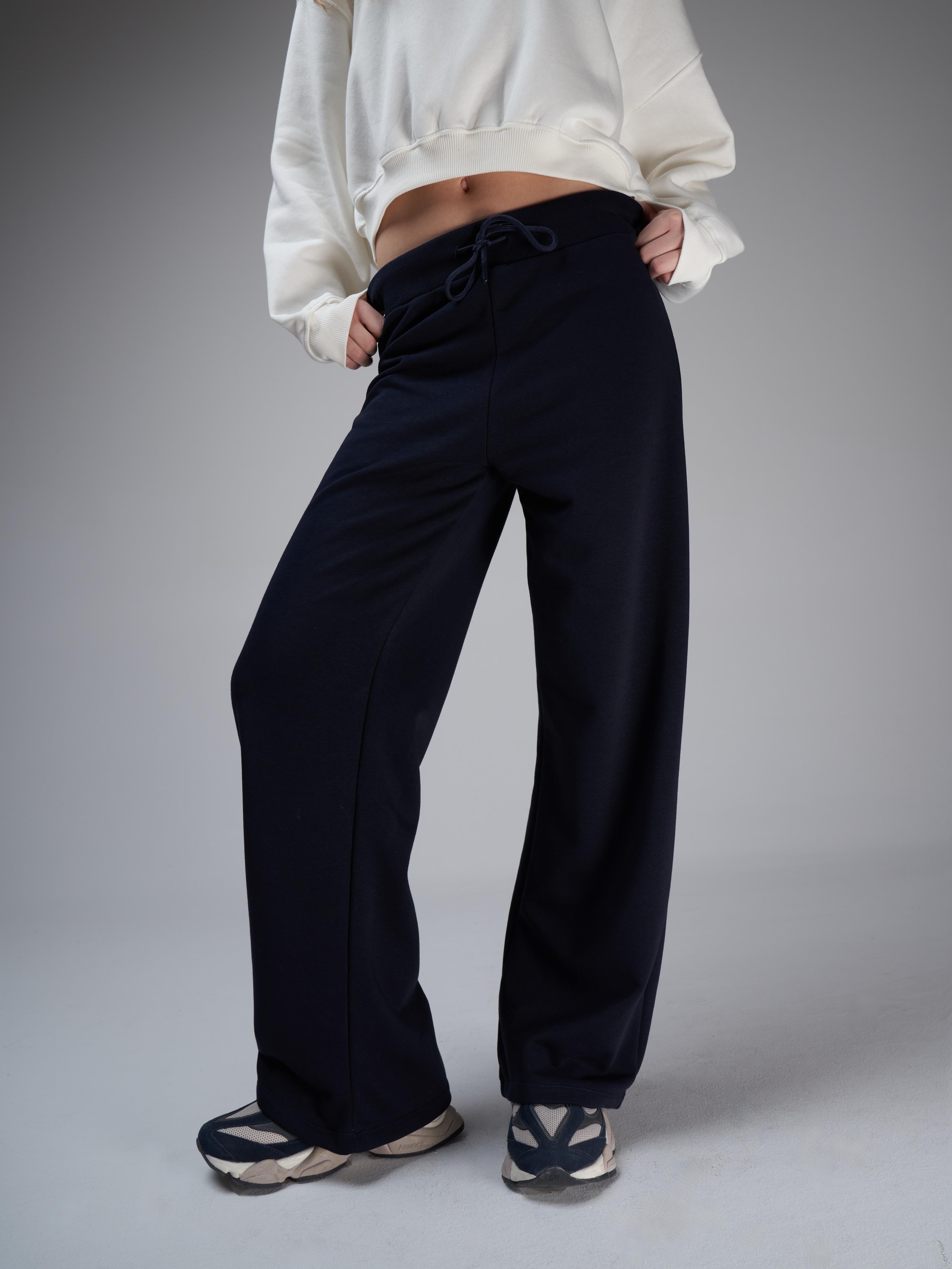 Bel Lastik Bağlama Bol Paça Pantolon Lacivert