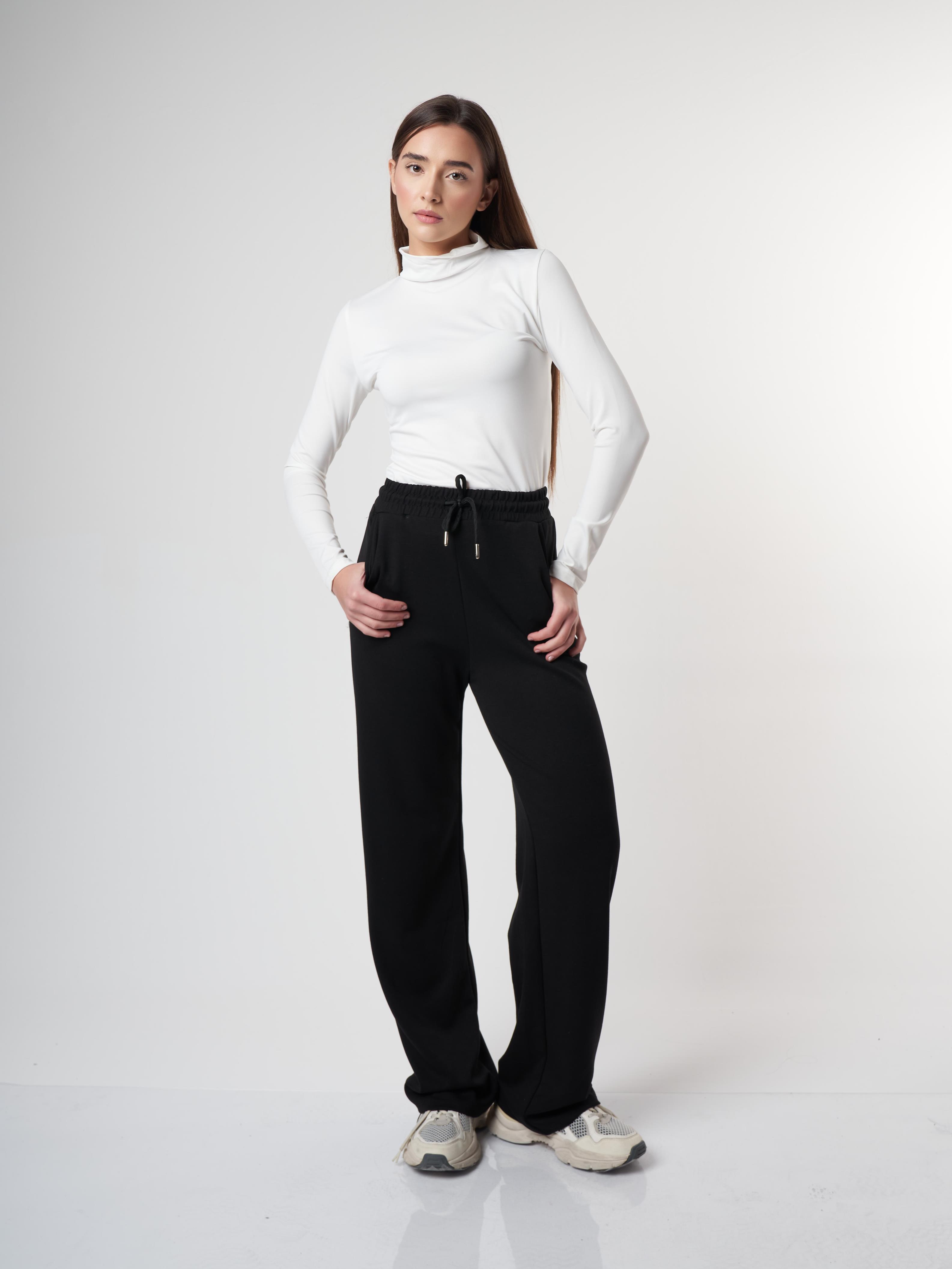 Bel Lastik Bol Paça Modal Pantolon Siyah