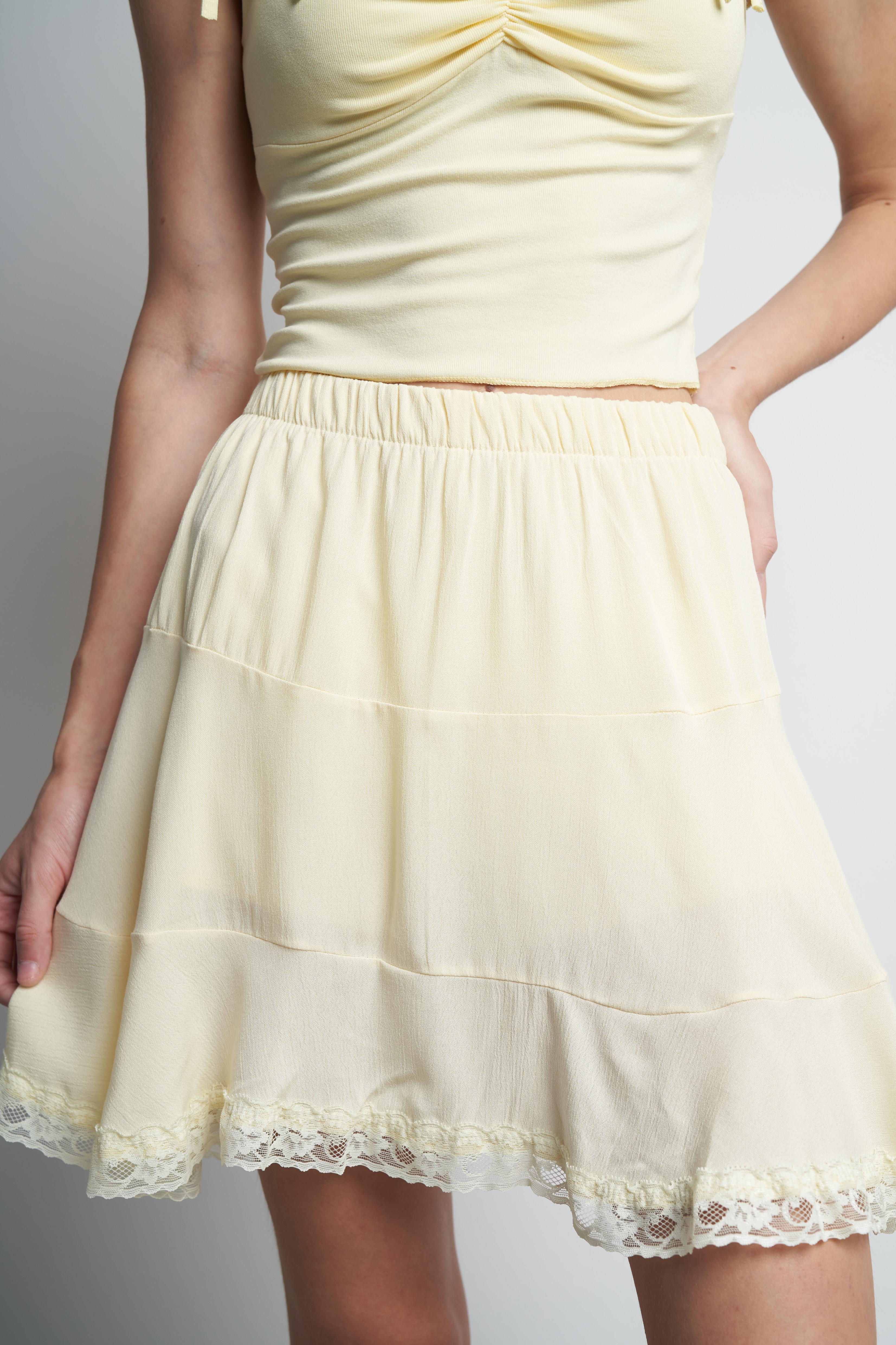 Bel Lastik Kısa Şort Etek Sarı