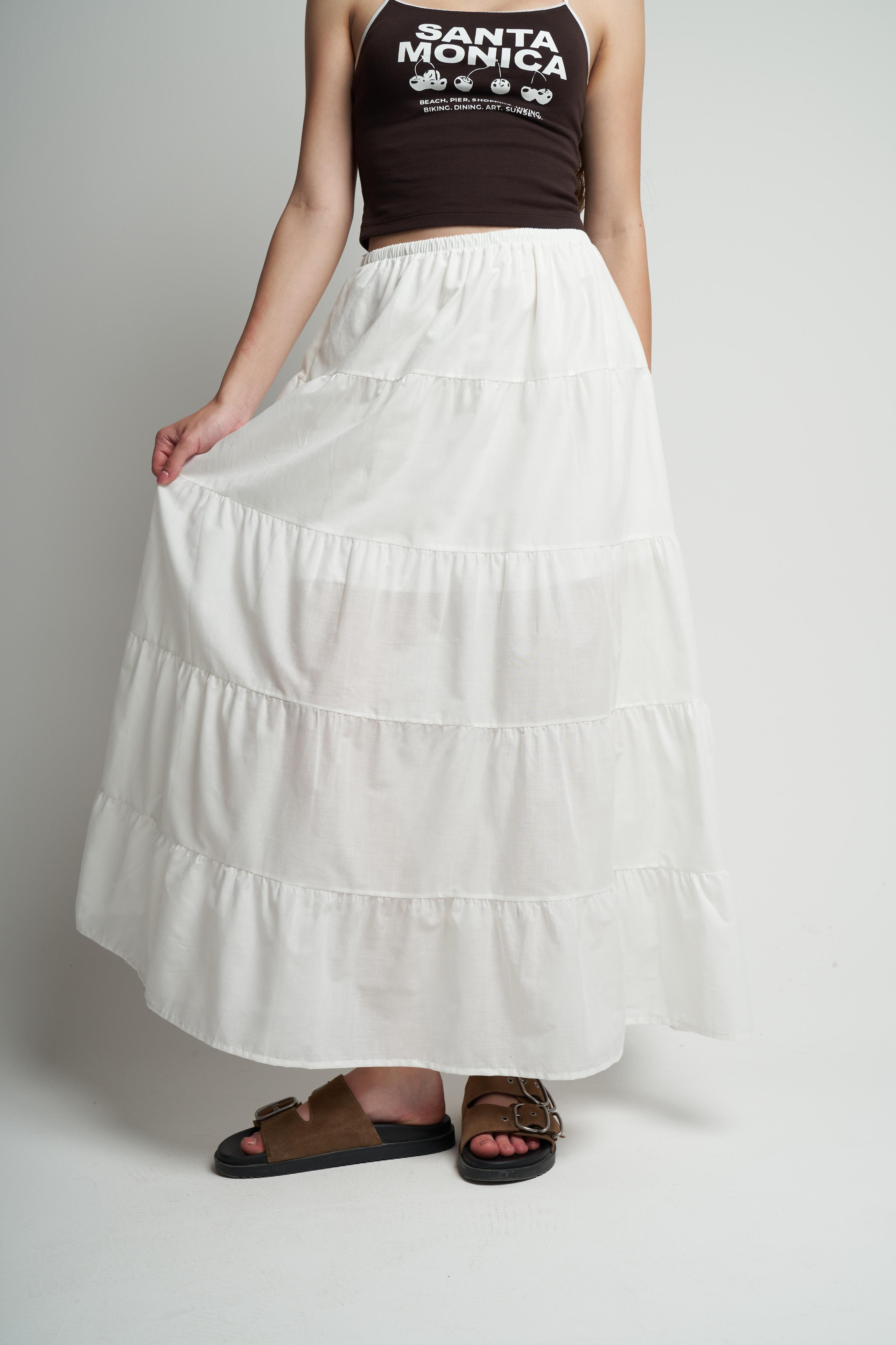 Bel Lastik İç Astarlı Uzun Etek Ekru