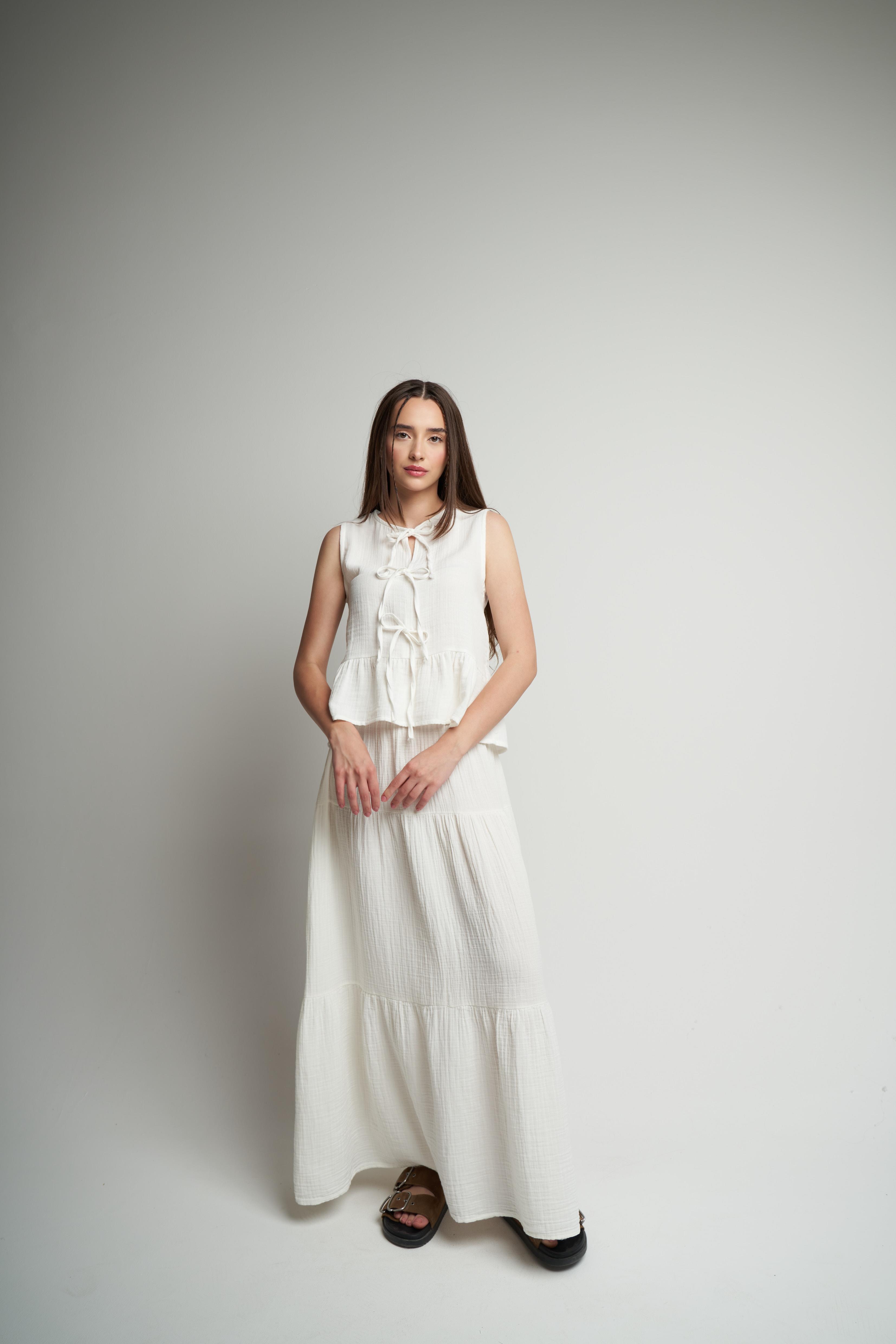 Müslin Uzun Etek Ekru
