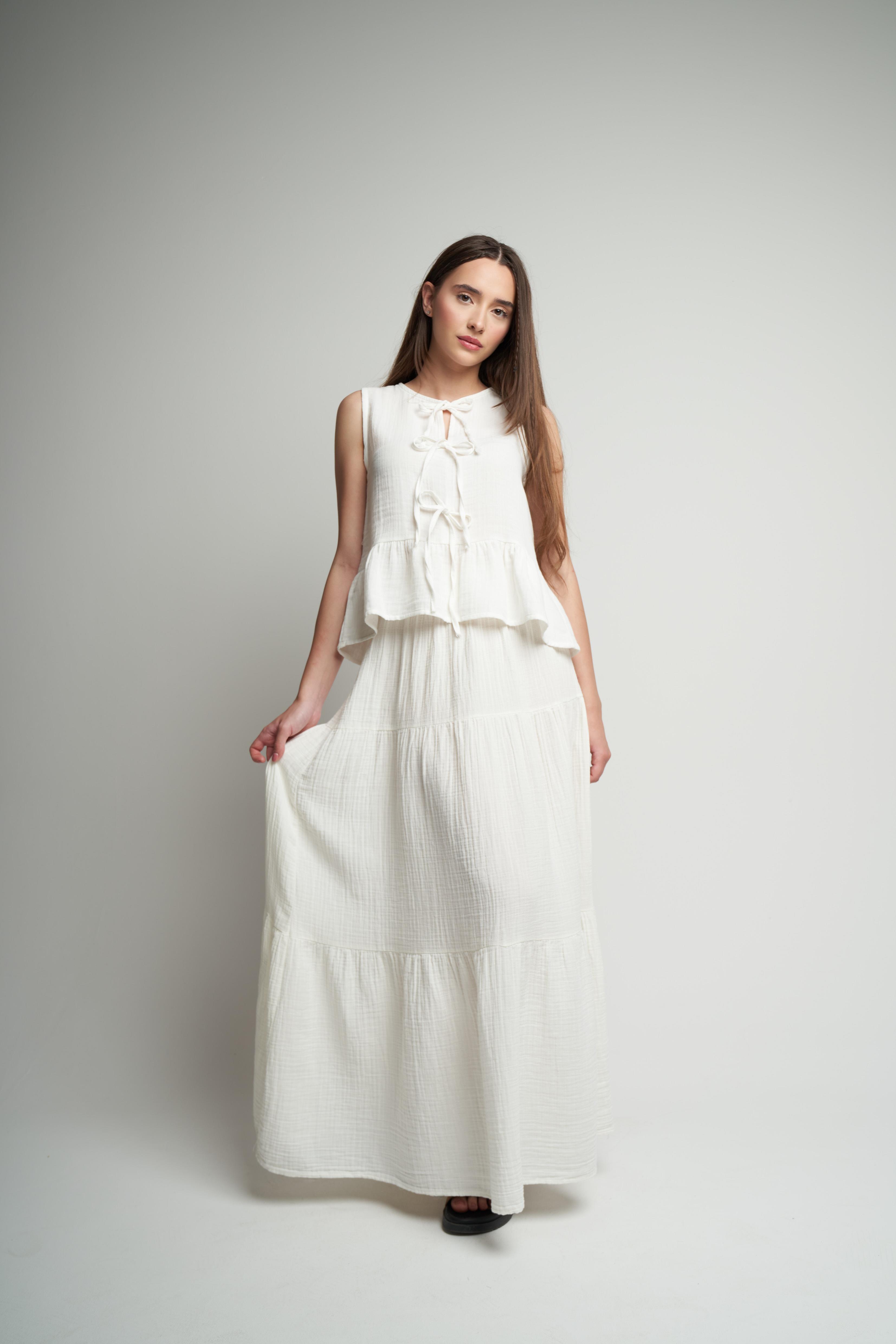 Müslin Uzun Etek Ekru