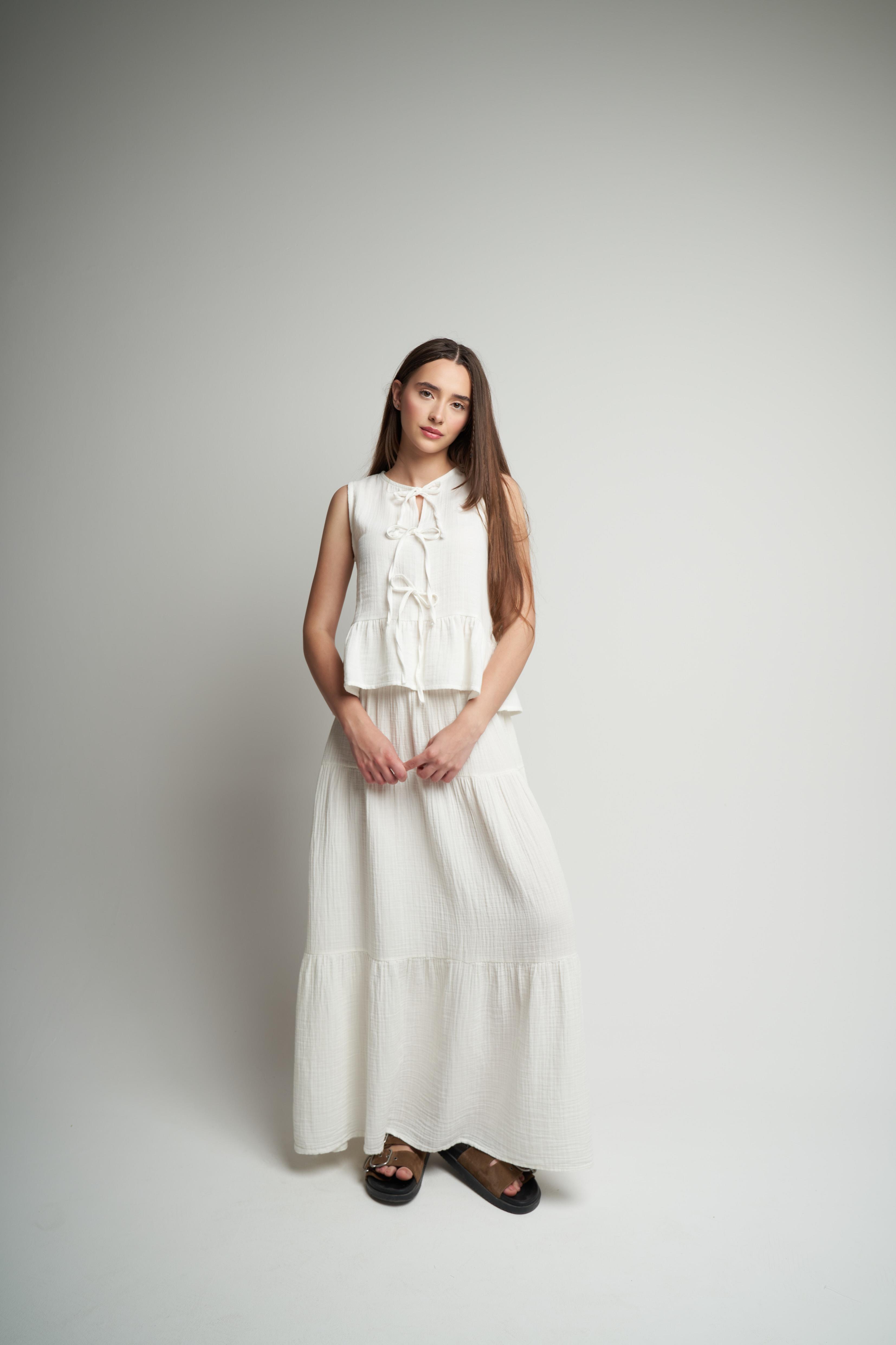 Müslin Uzun Etek Ekru