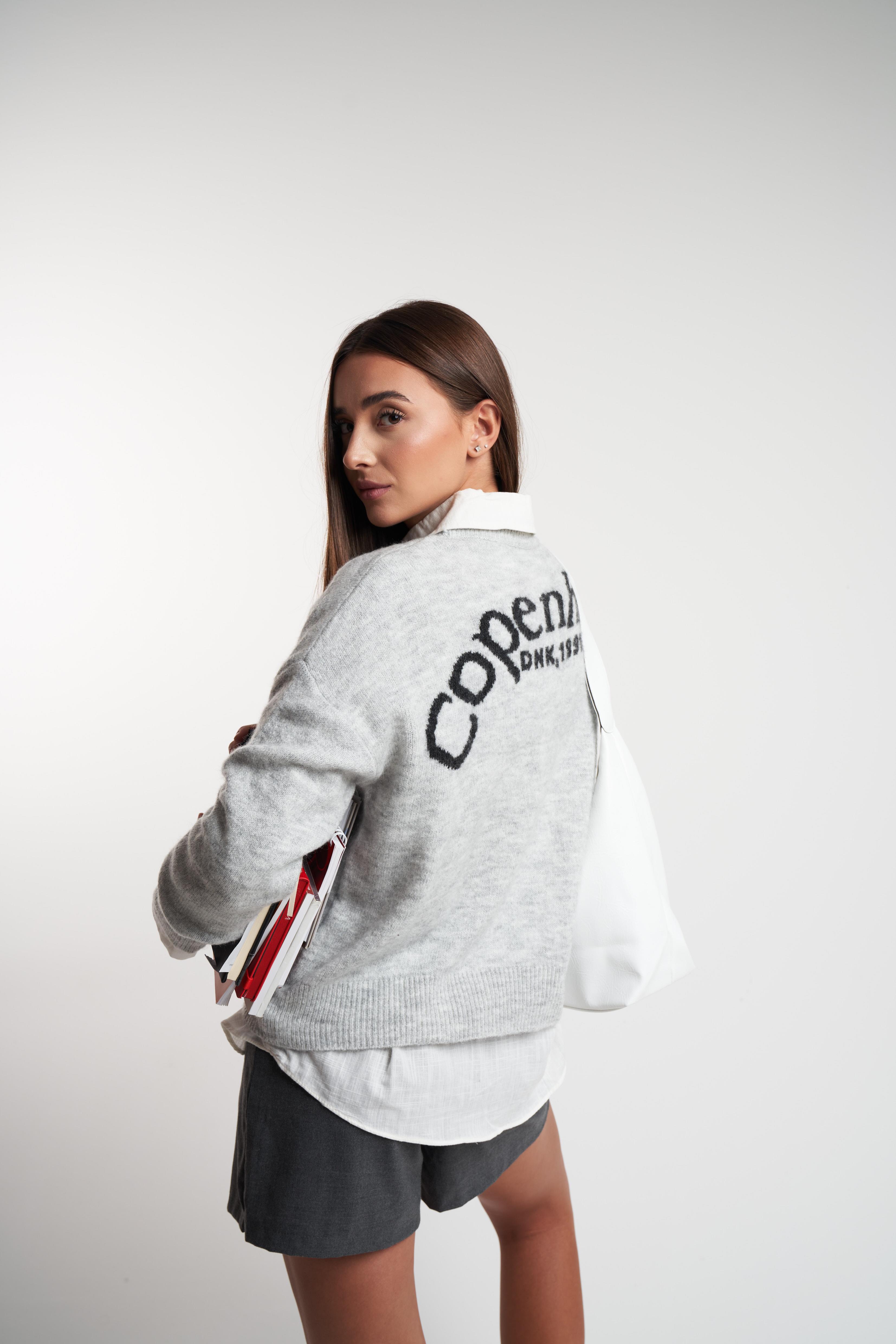 Bisiklet Yaka Copenhagen Triko Kazak Gri