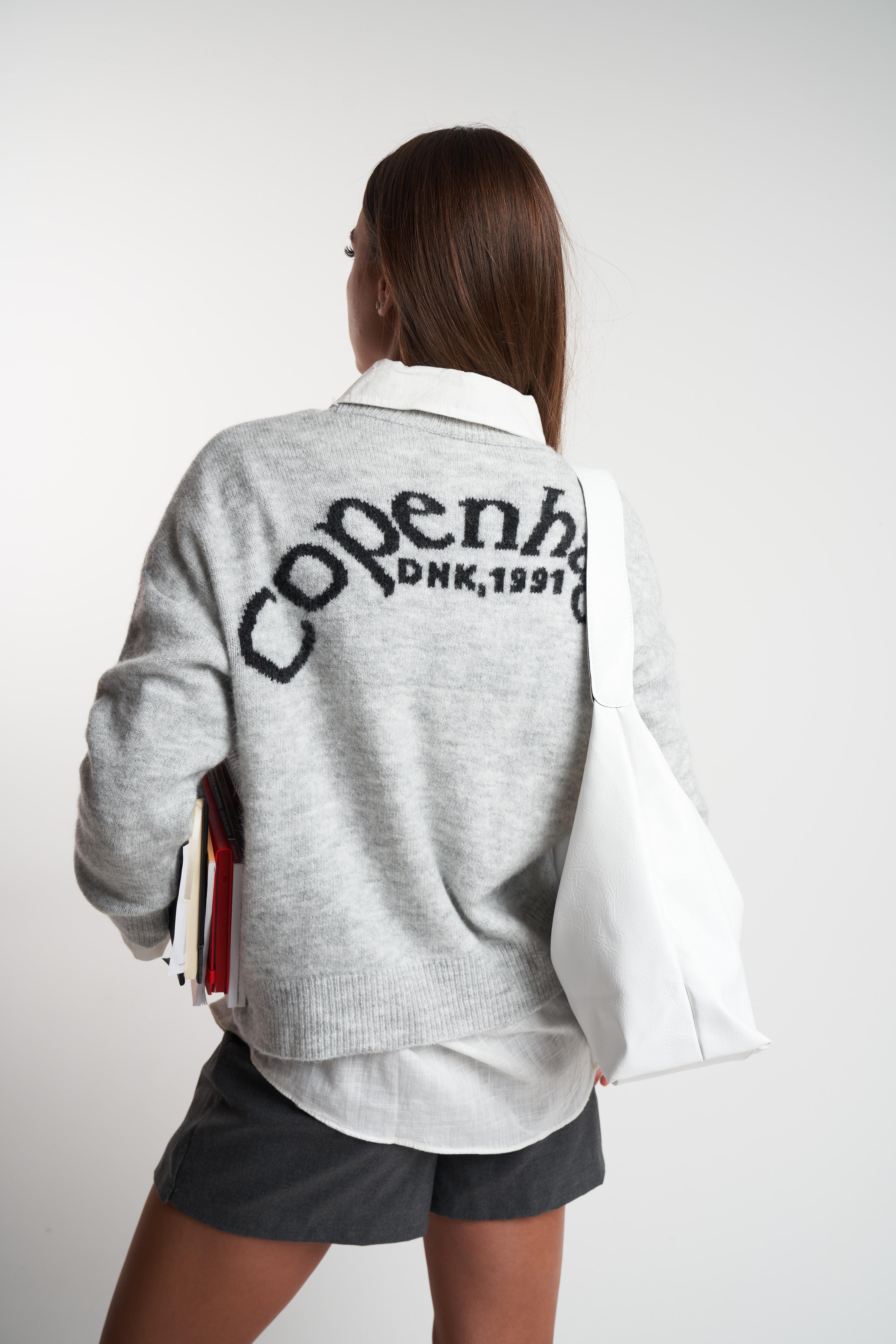 Bisiklet Yaka Copenhagen Triko Kazak Gri