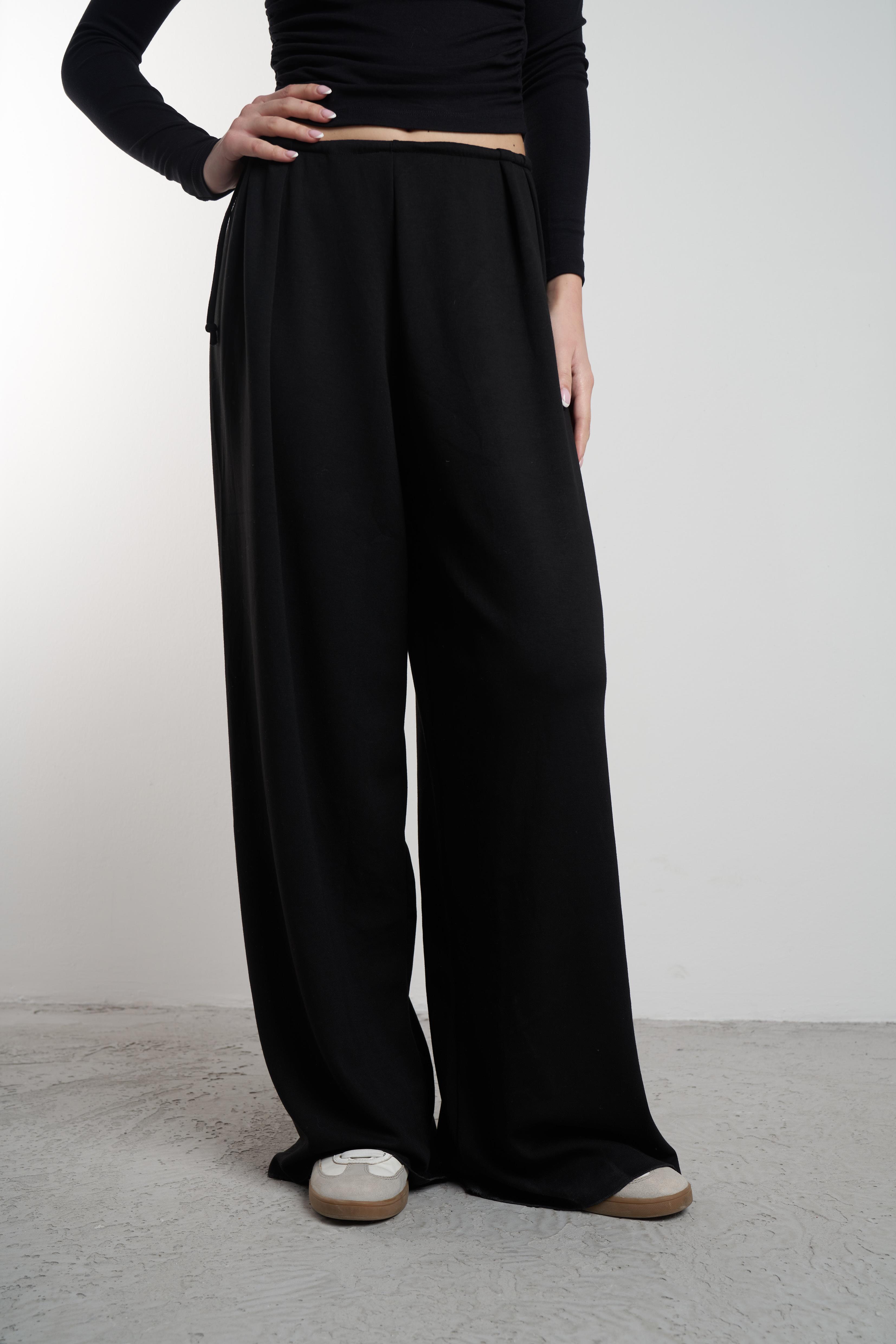 Bol Paça Modal Pantolon Siyah