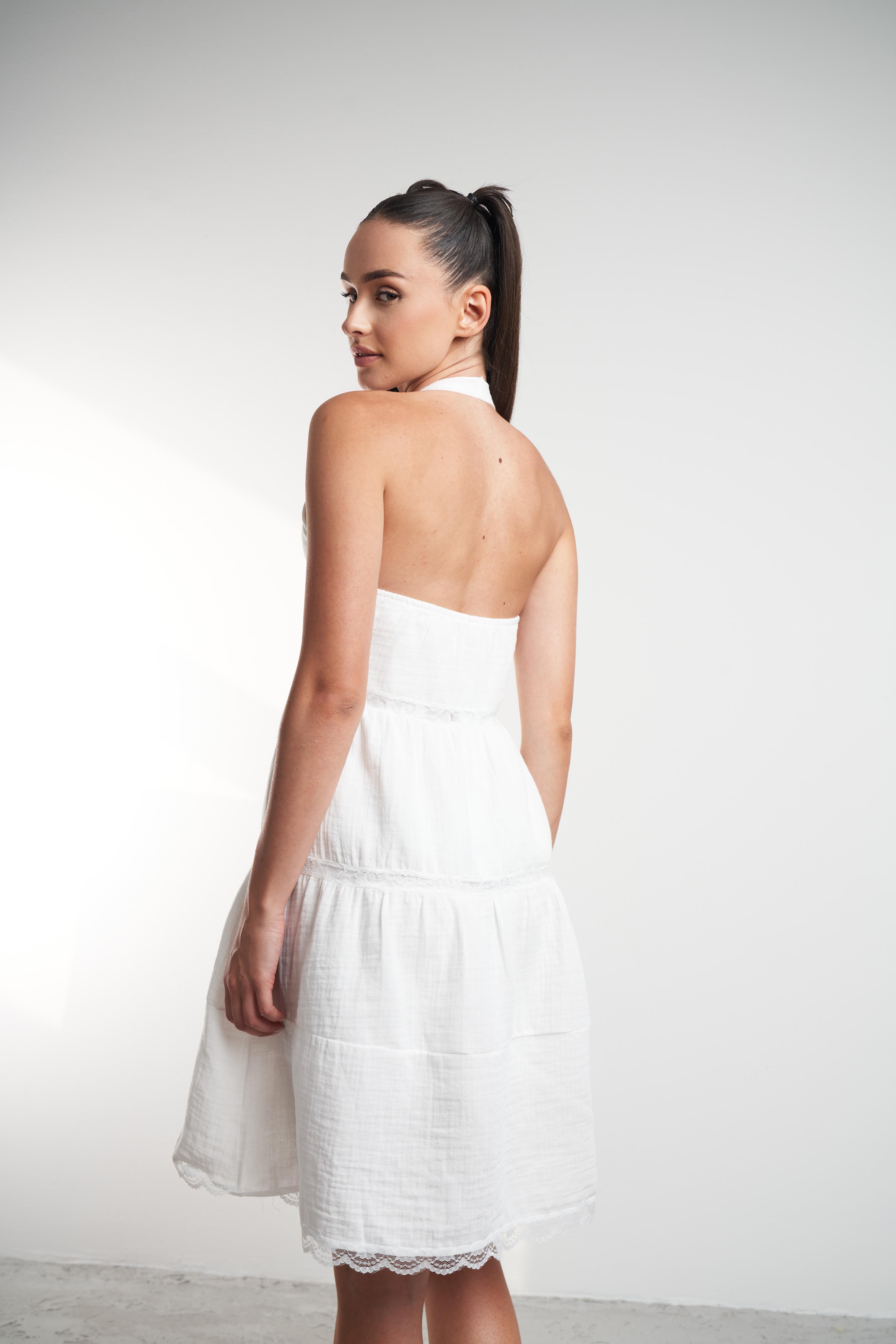 Boyun Askılı Elbise Ekru