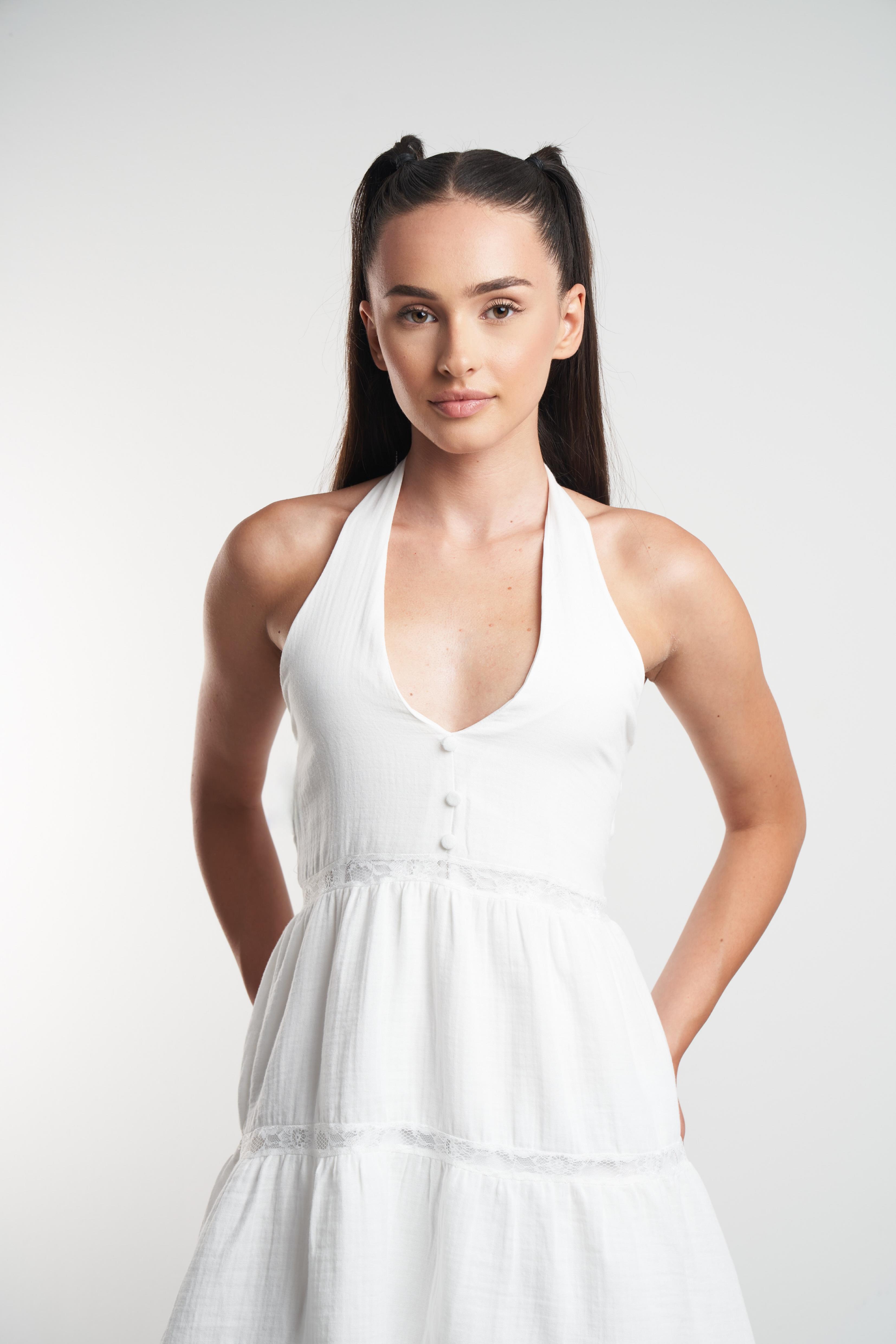 Boyun Askılı Elbise Ekru