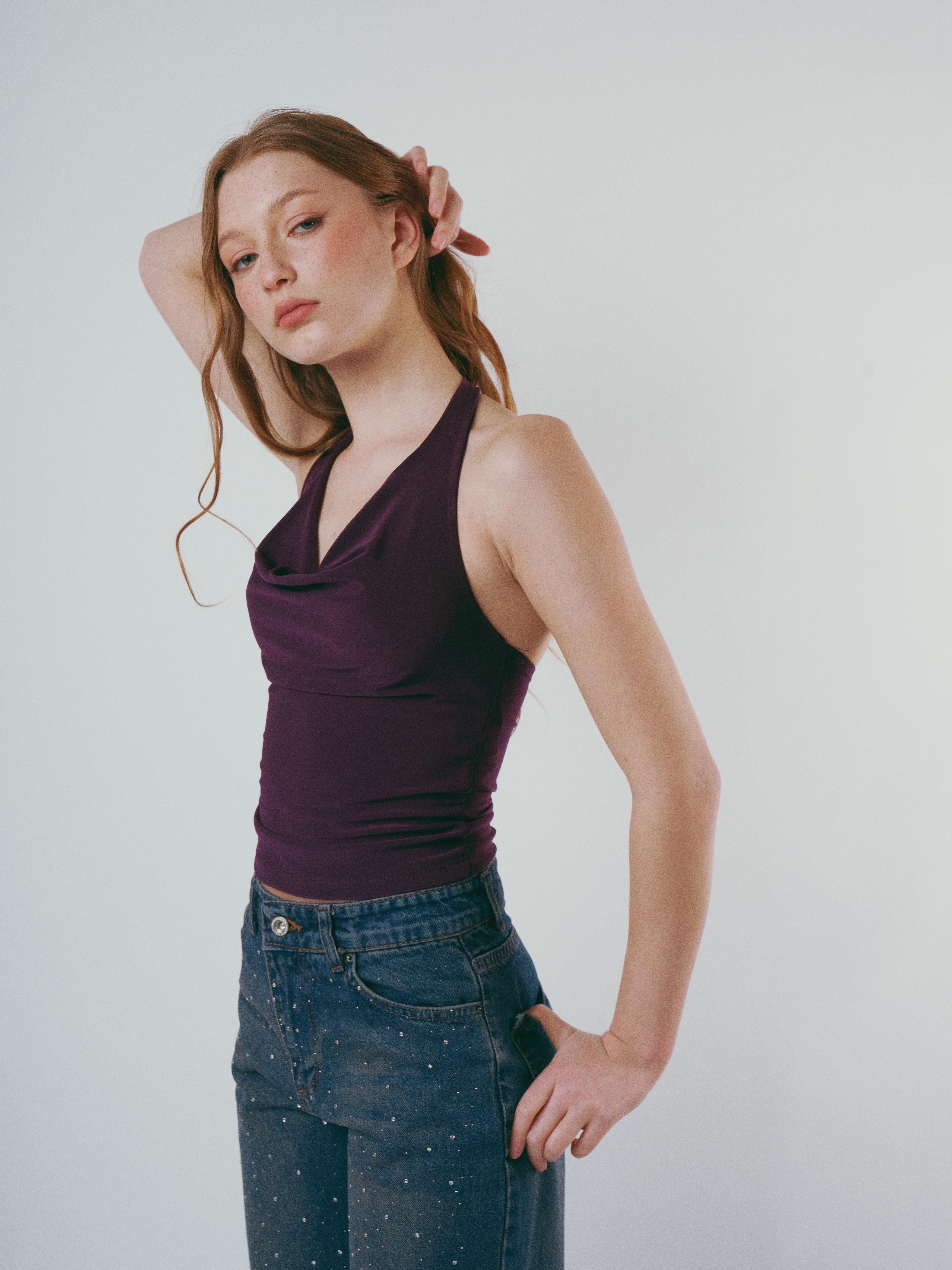 Boyun Askılı Sandy Bluz Mor