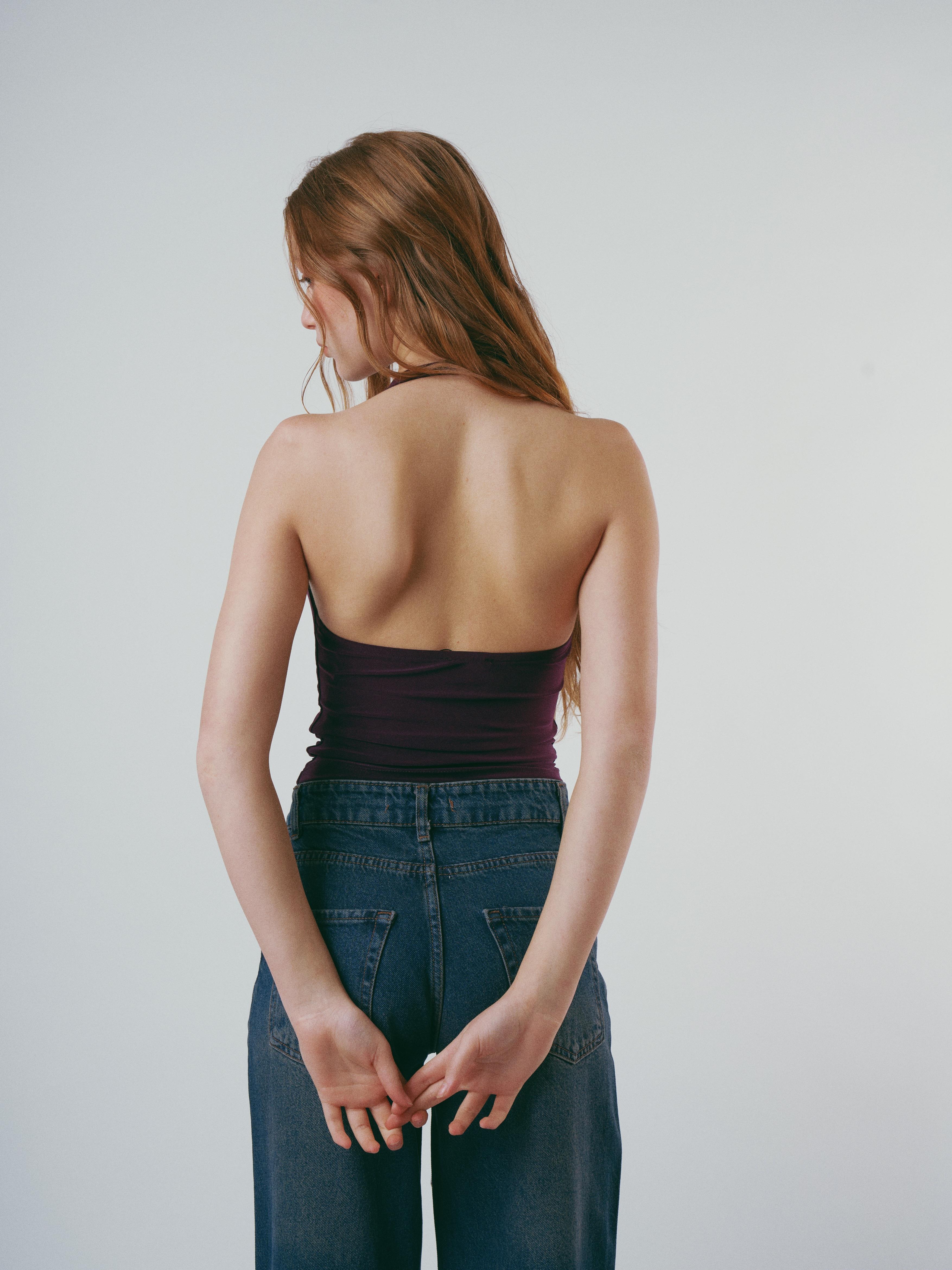 Boyun Askılı Sandy Bluz Mor