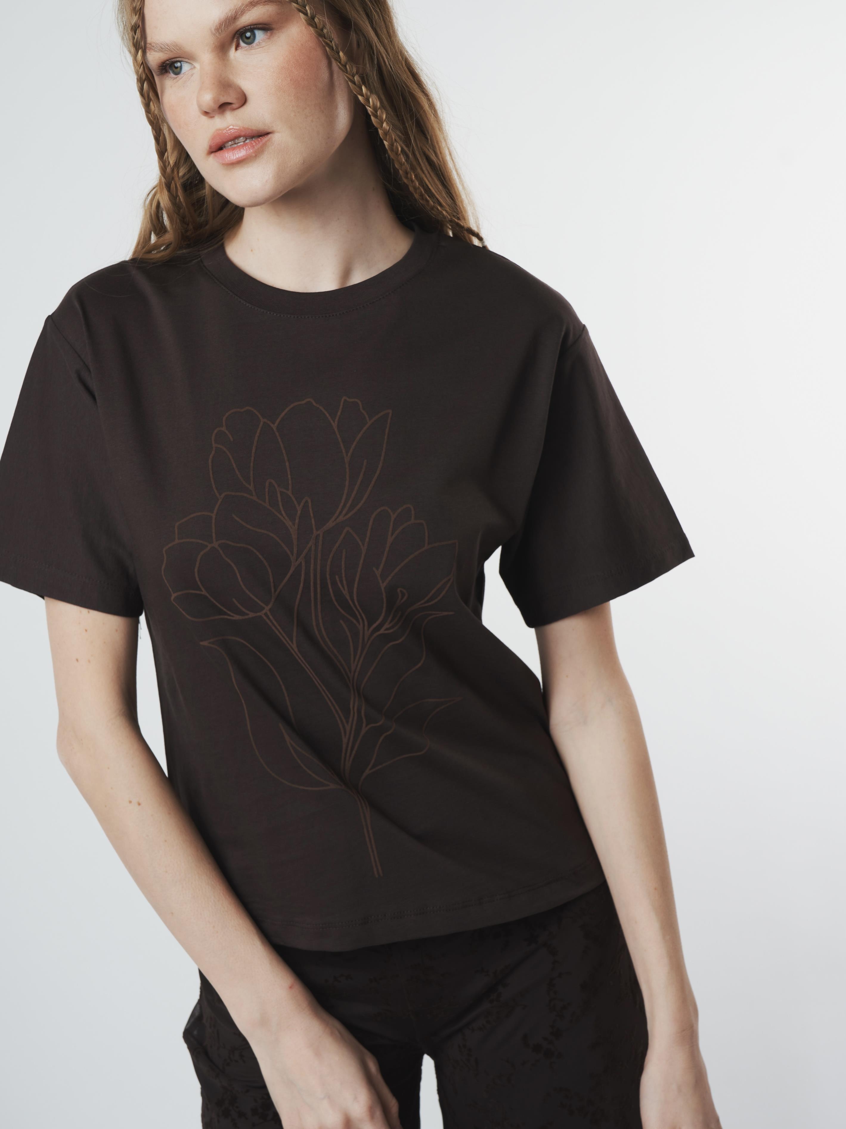 Baskılı Kısa Kol T-shirt Kahve