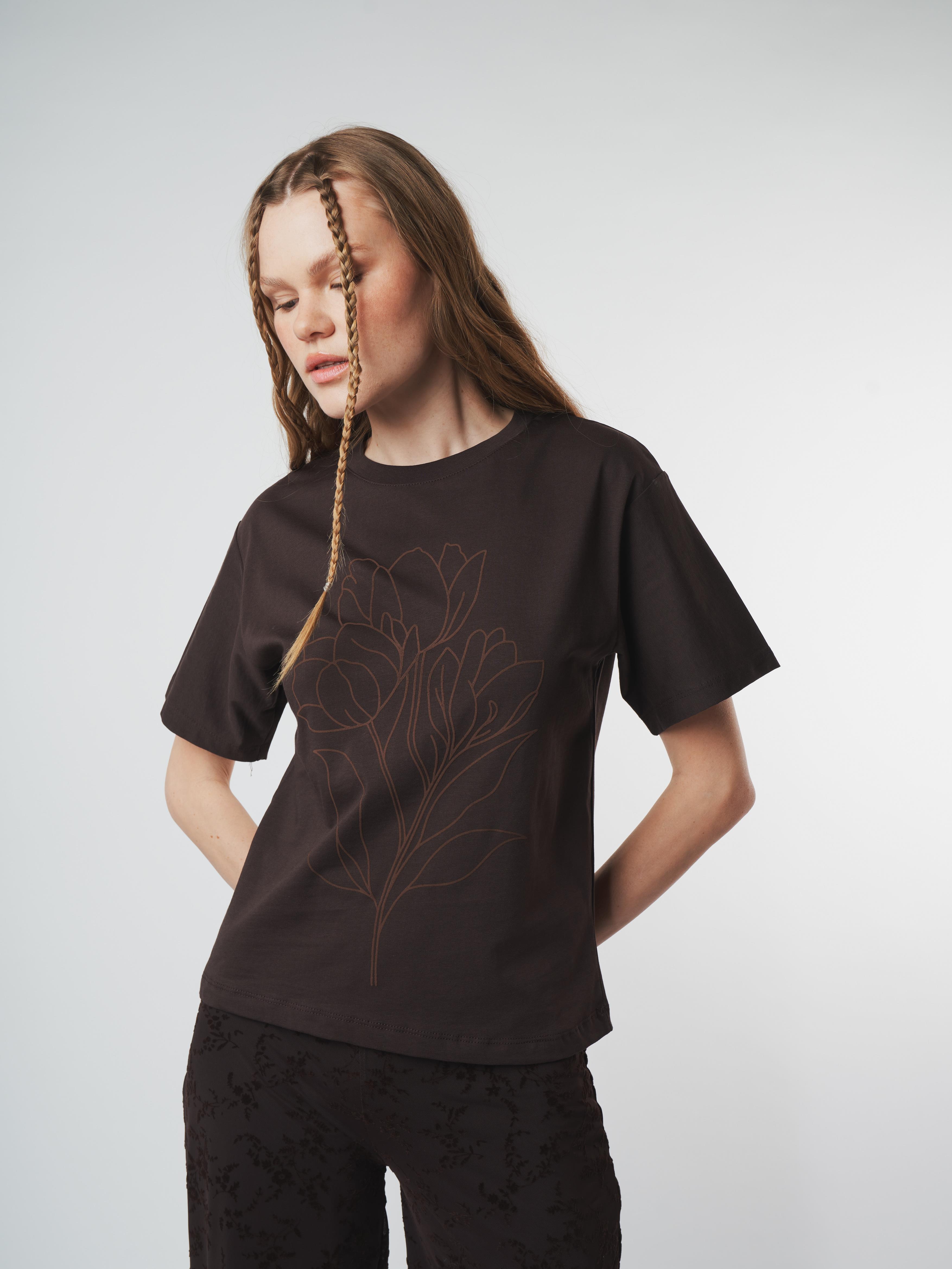 Baskılı Kısa Kol T-shirt Kahve