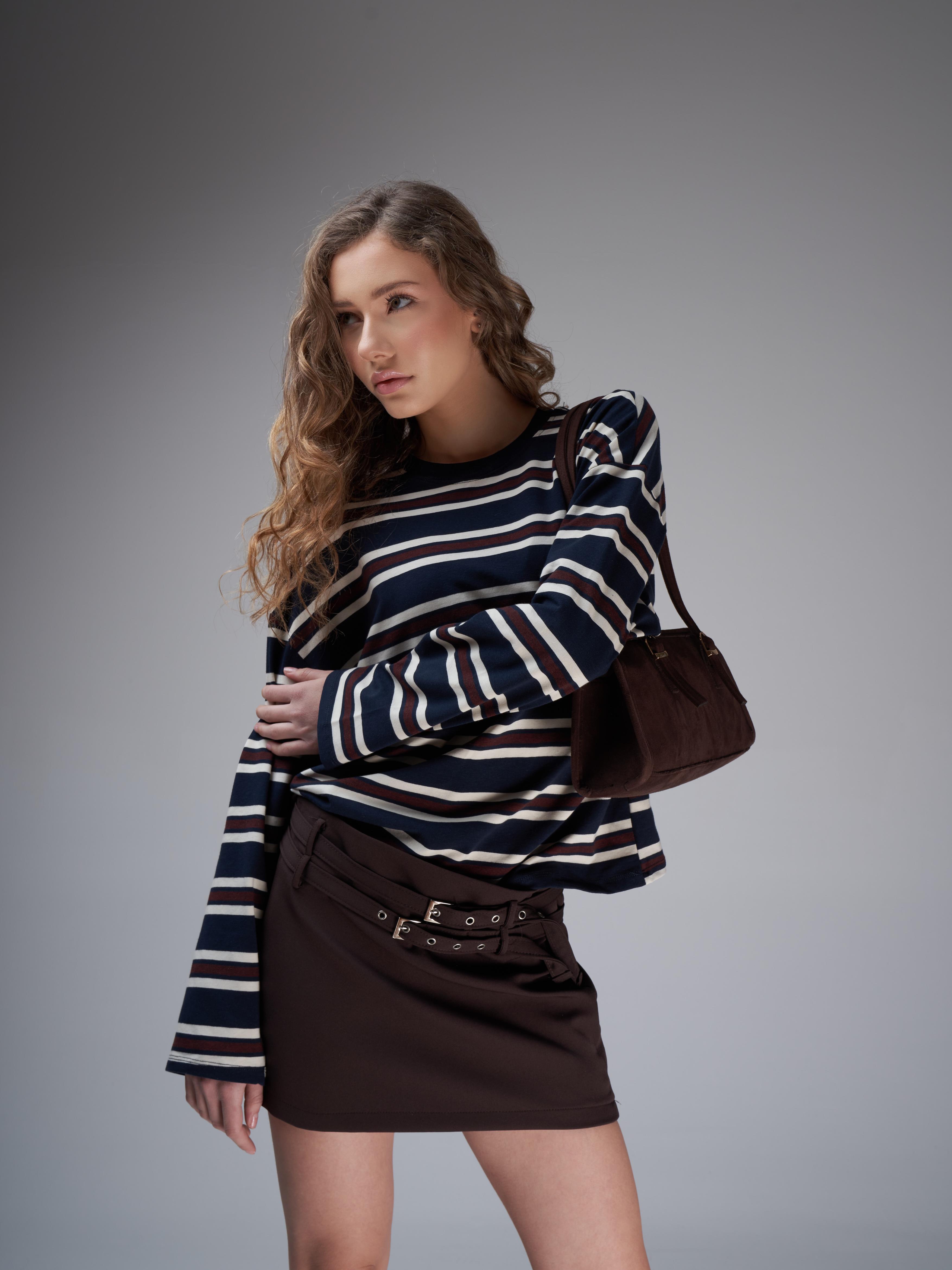 Çift Kemer Detaylı Kısa Etek Kahve