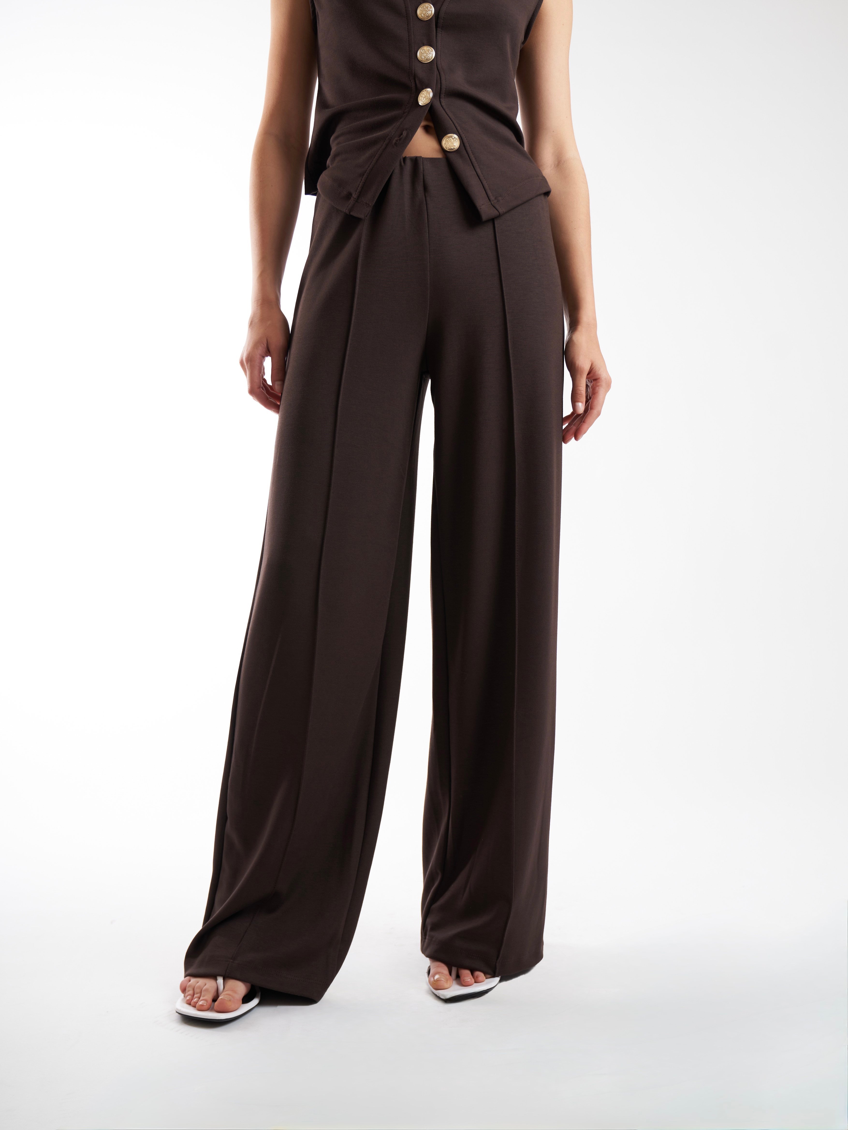 Çimalı Bol Paça Pantolon Kahve