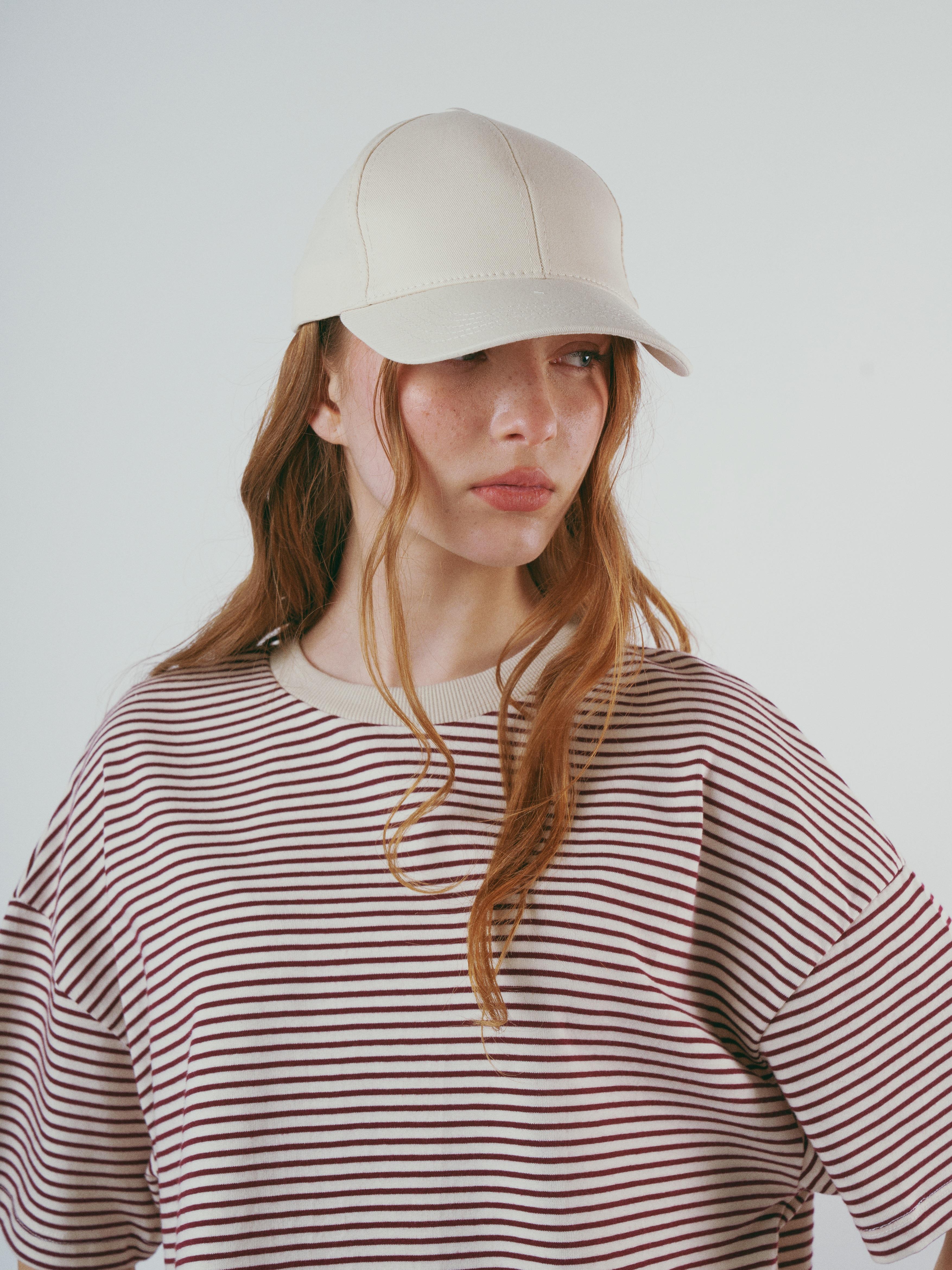 Çizgili Kısa Kol T-shirt Krem-Mürdüm