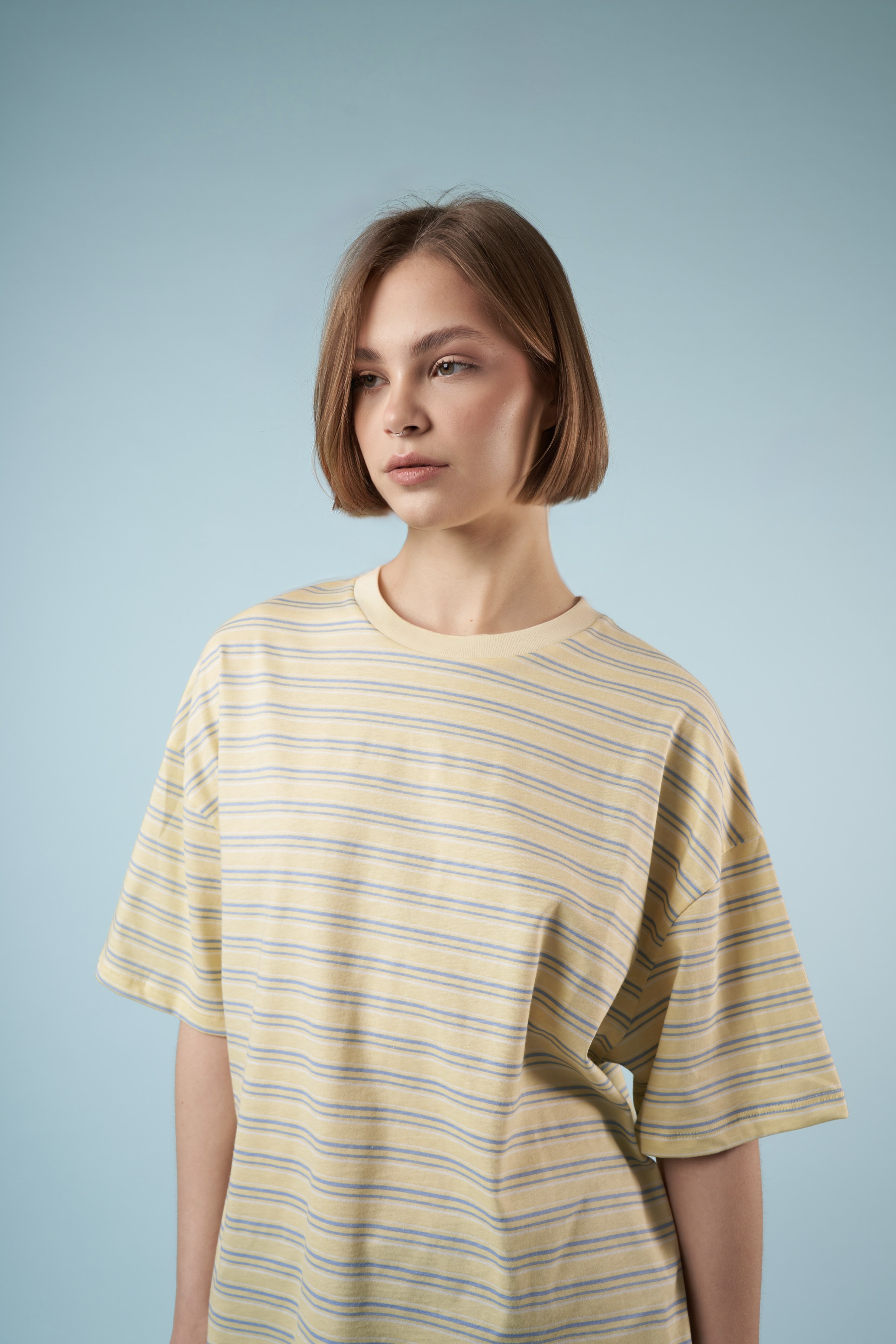 Çizgili Kısa Kol T-shirt Sarı