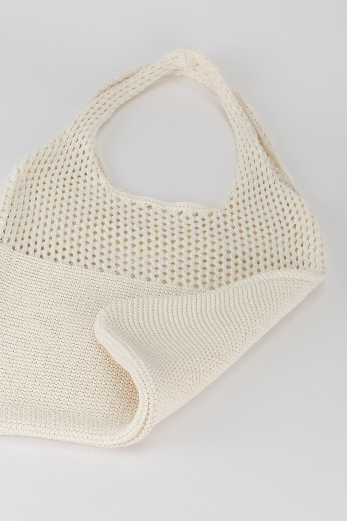 Delikli Basic Triko Omuz Çantası Ekru