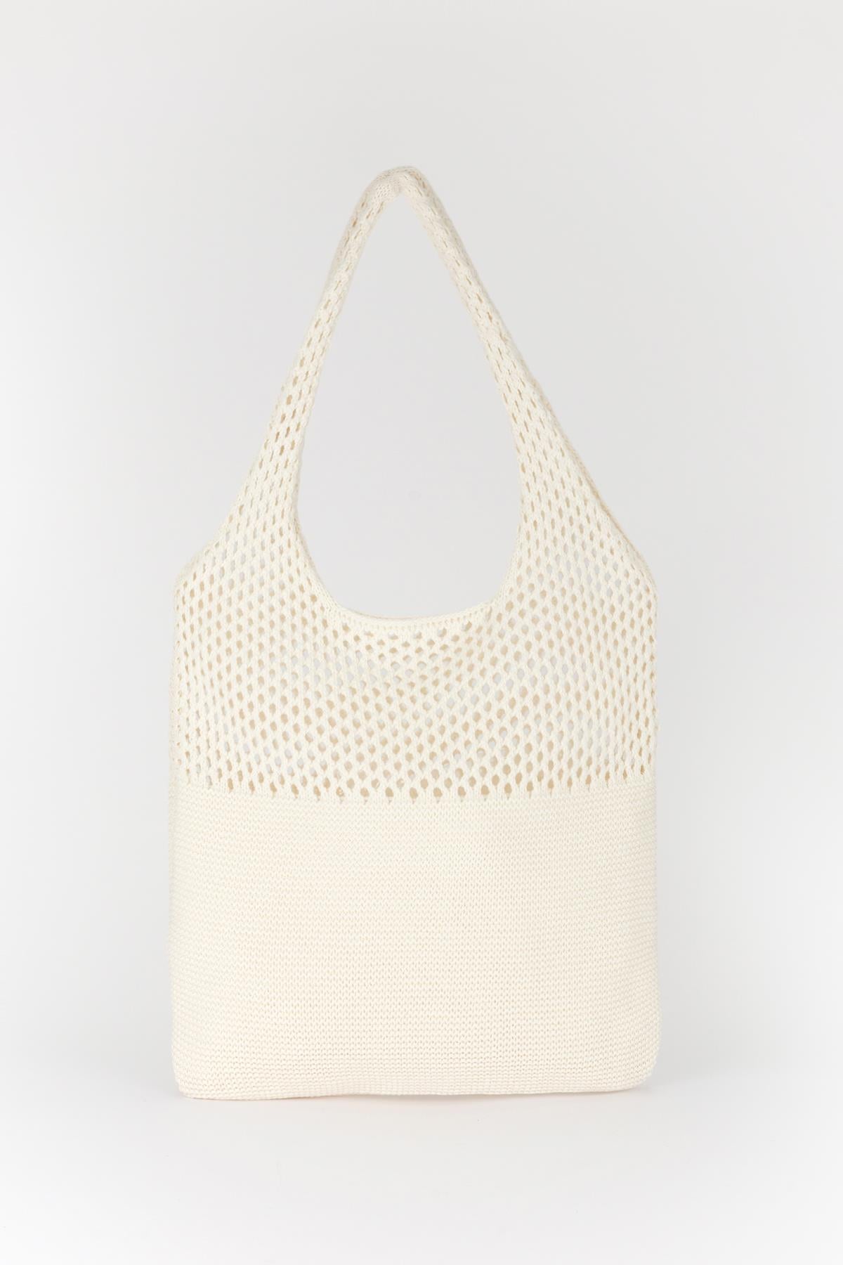 Delikli Basic Triko Omuz Çantası Ekru