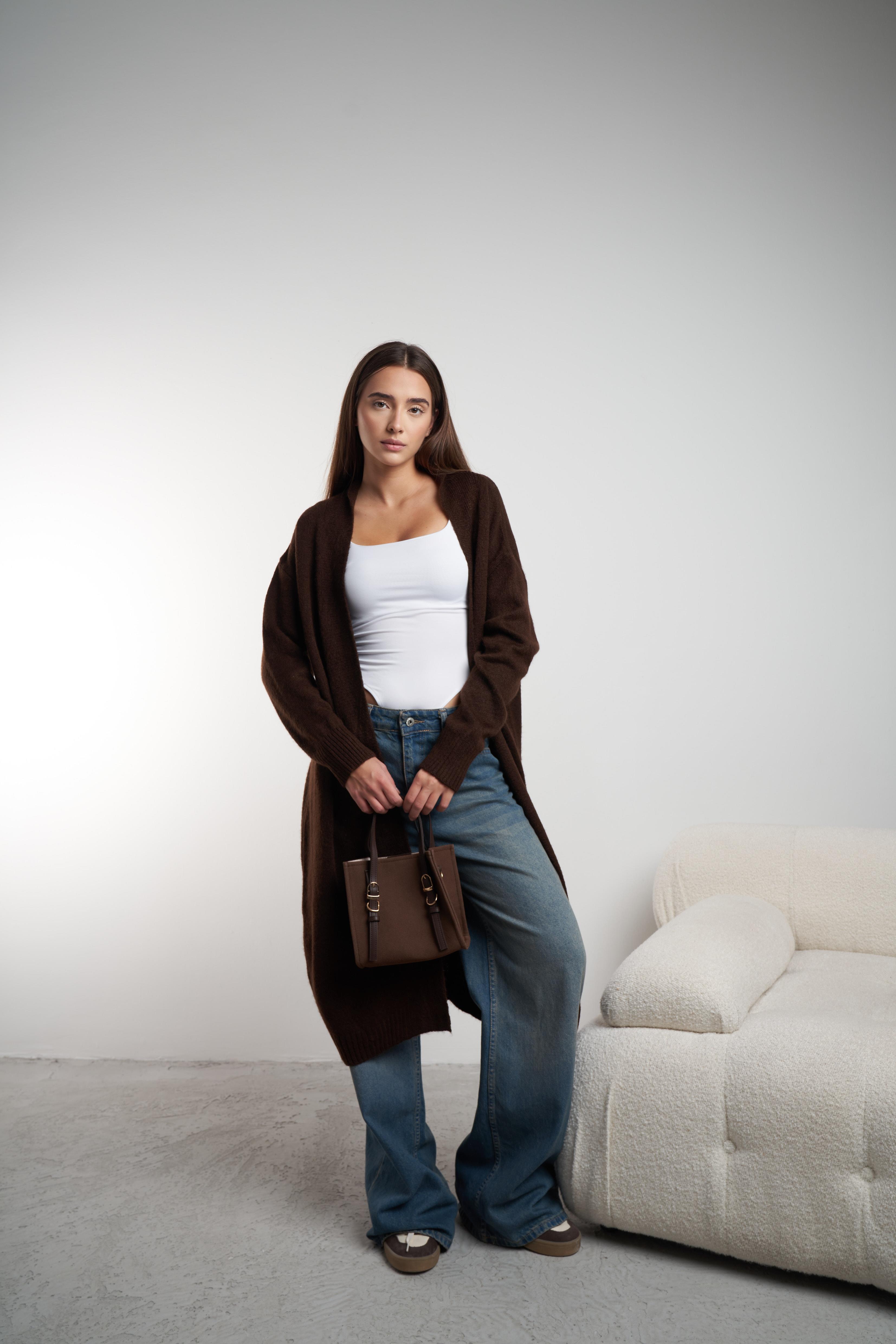 Dik Yaka Uzun Hırka Acı Kahve