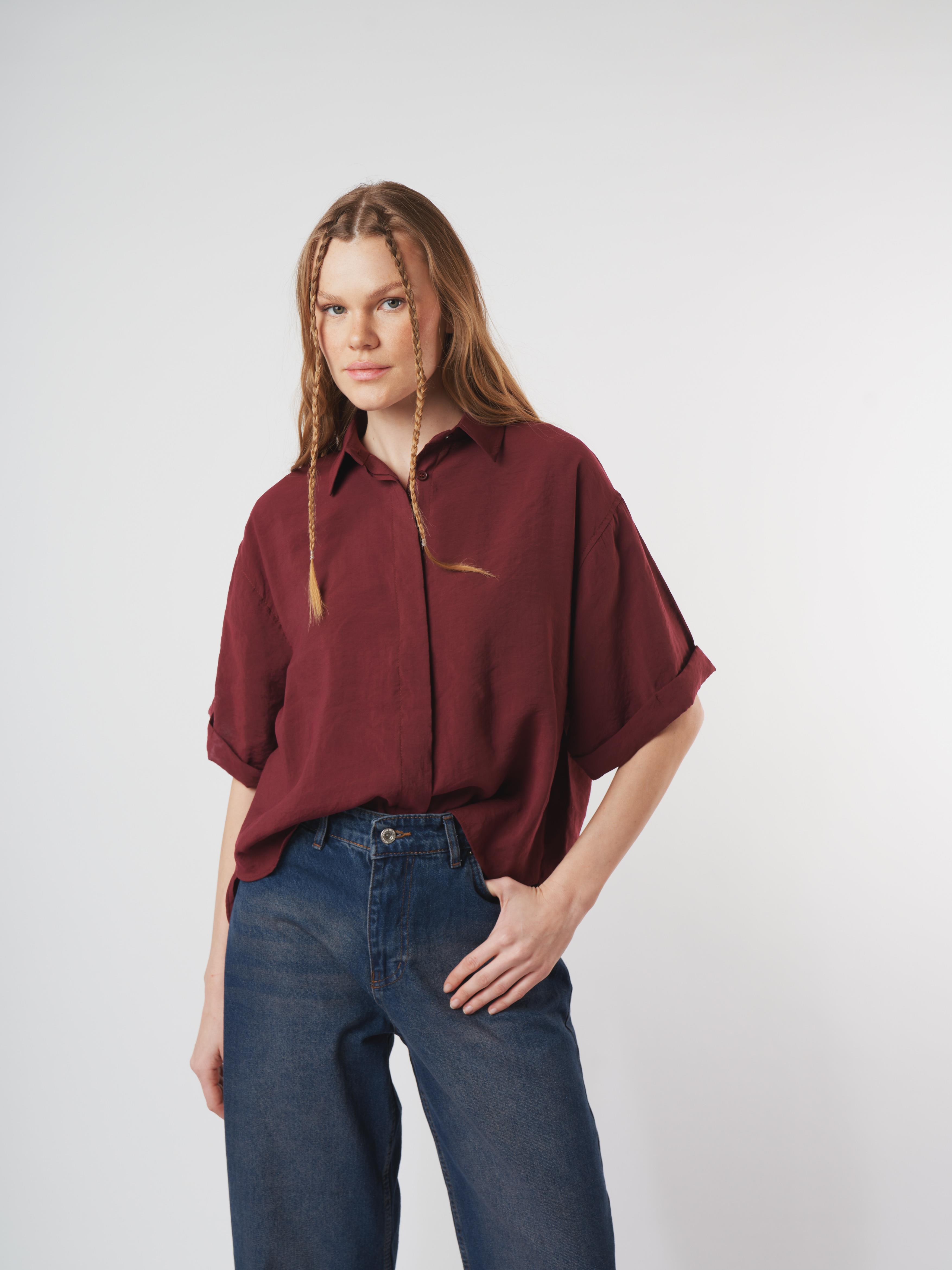 Duble Kol Modal Gömlek Mürdüm