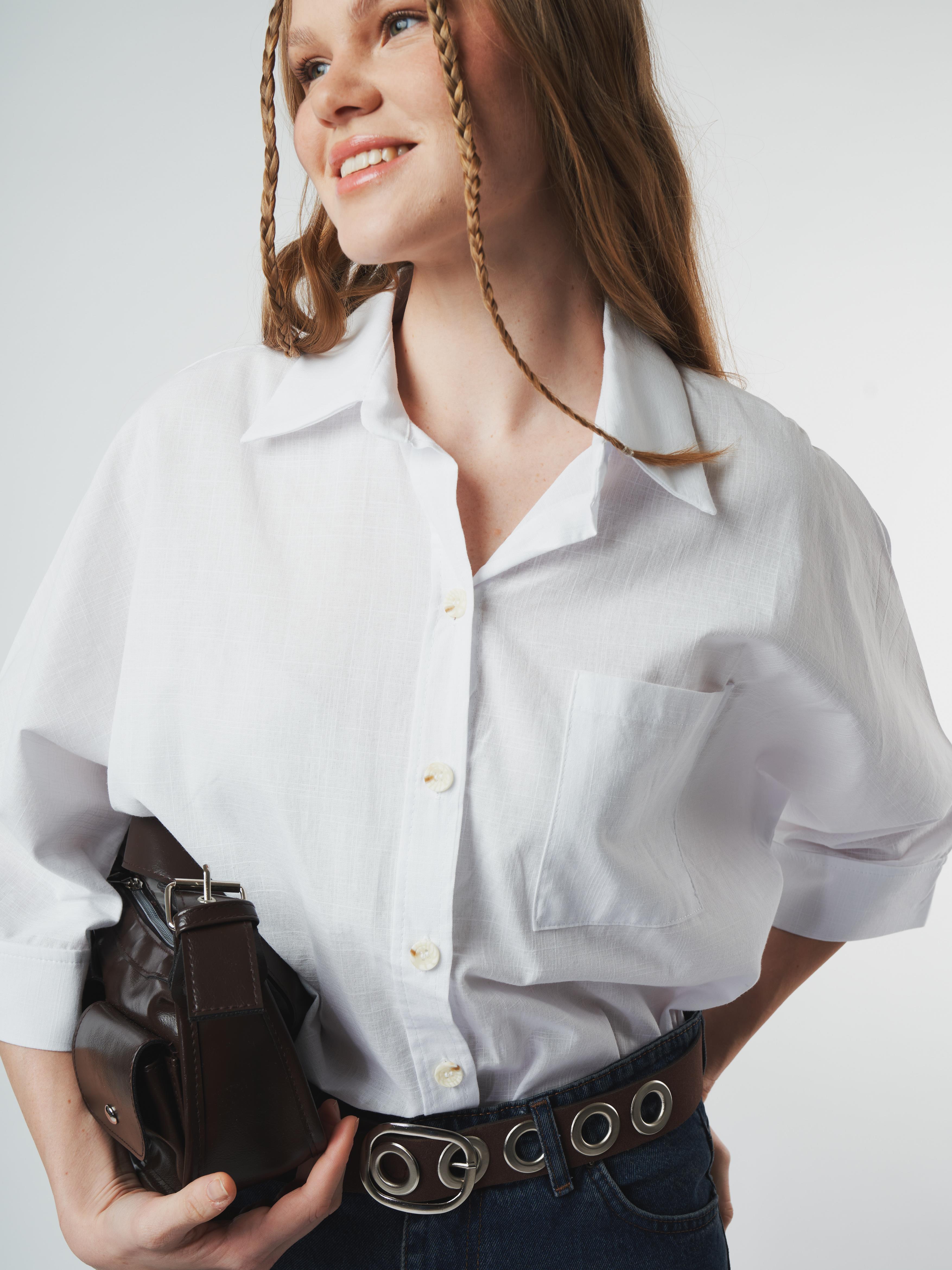 Düğmeli Oval Kesim Gömlek Ekru