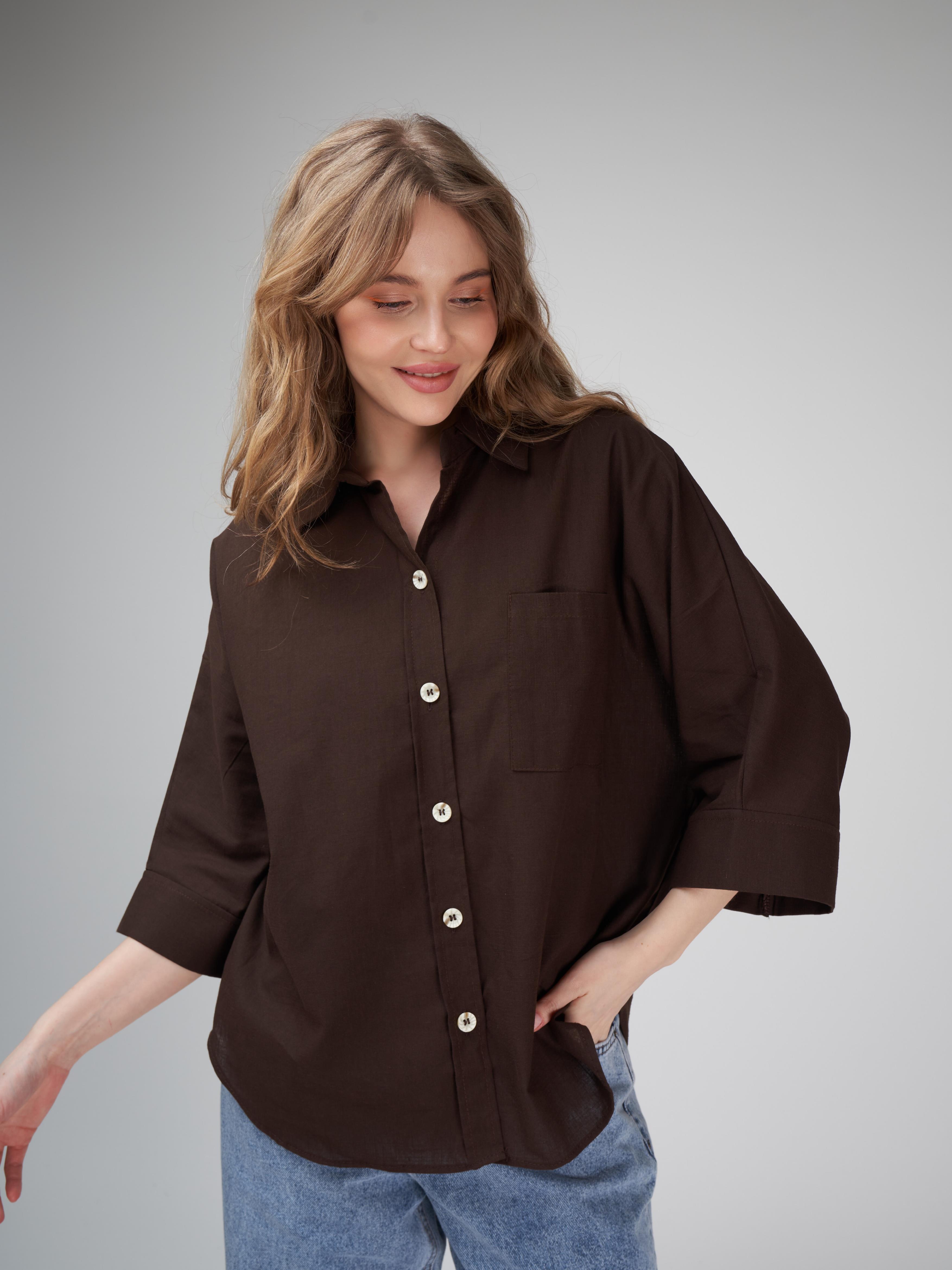 Düğmeli Oval Kesim Gömlek Kahve