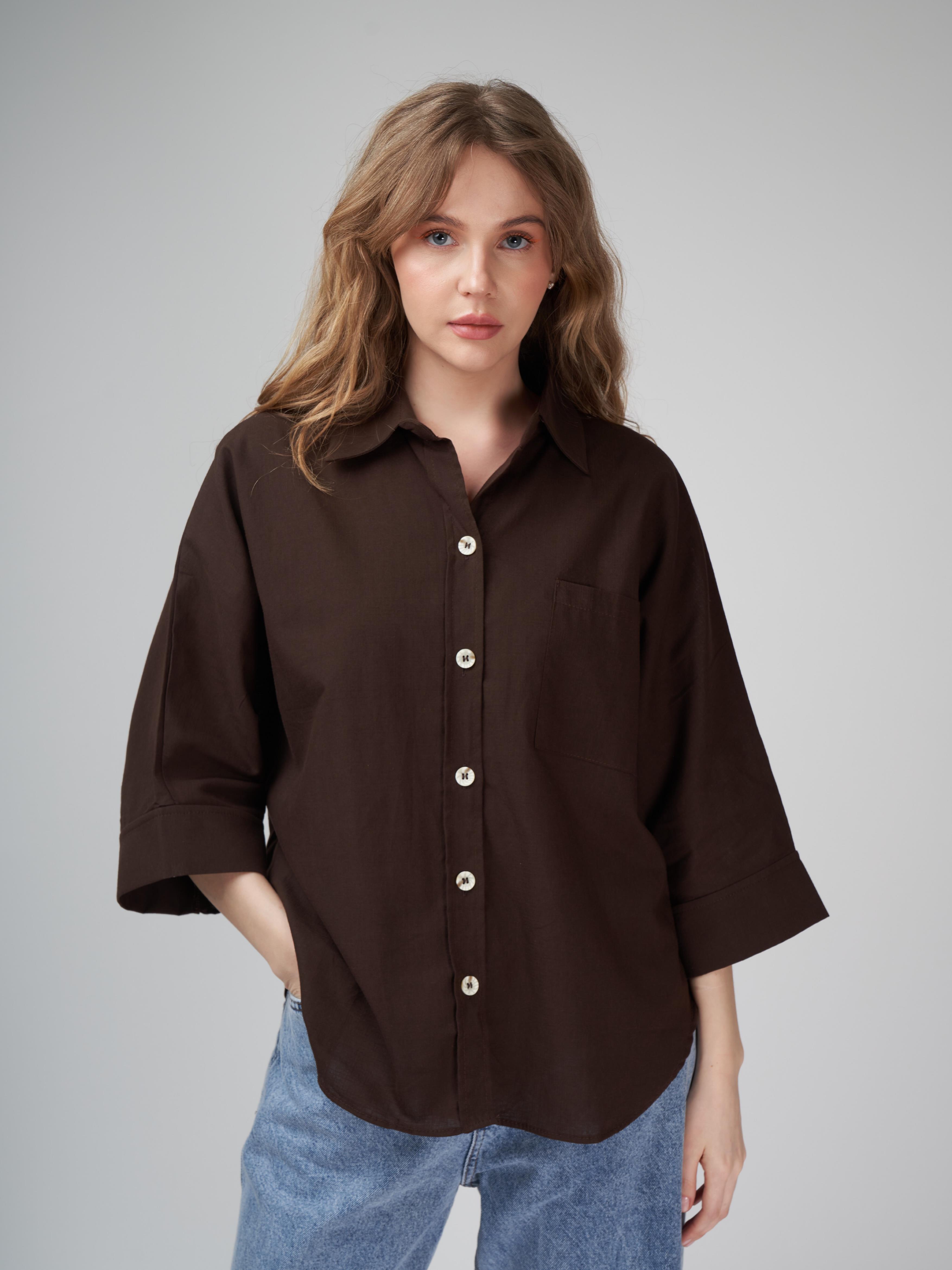 Düğmeli Oval Kesim Gömlek Kahve