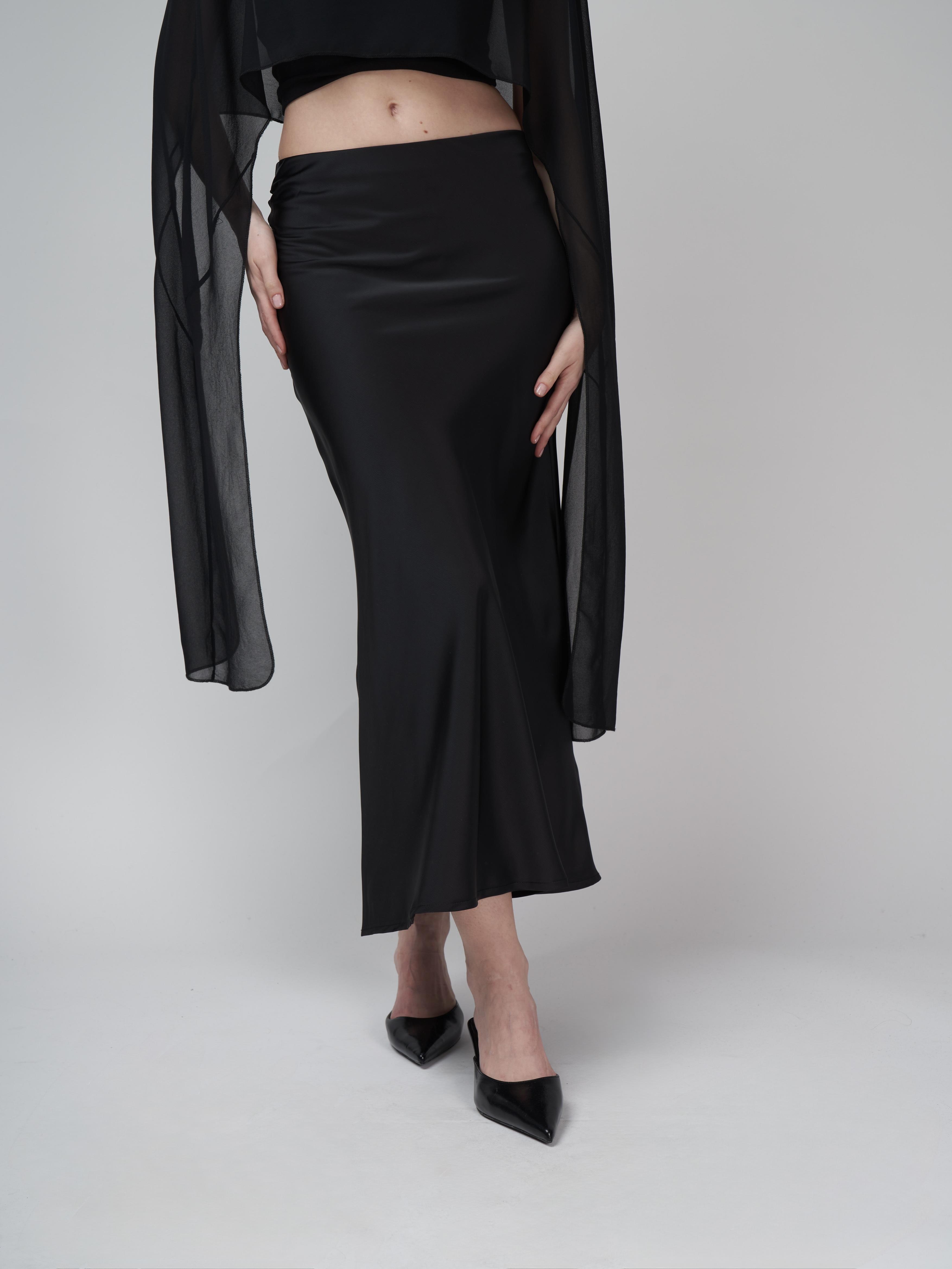 Düz Saten Uzun Etek Siyah