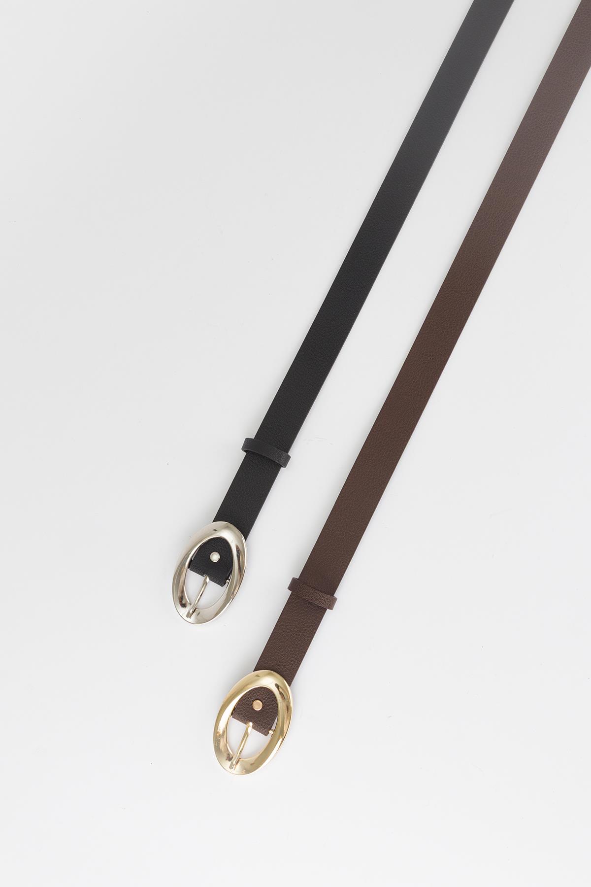 Elips Gümüş Tokalı Kemer Siyah