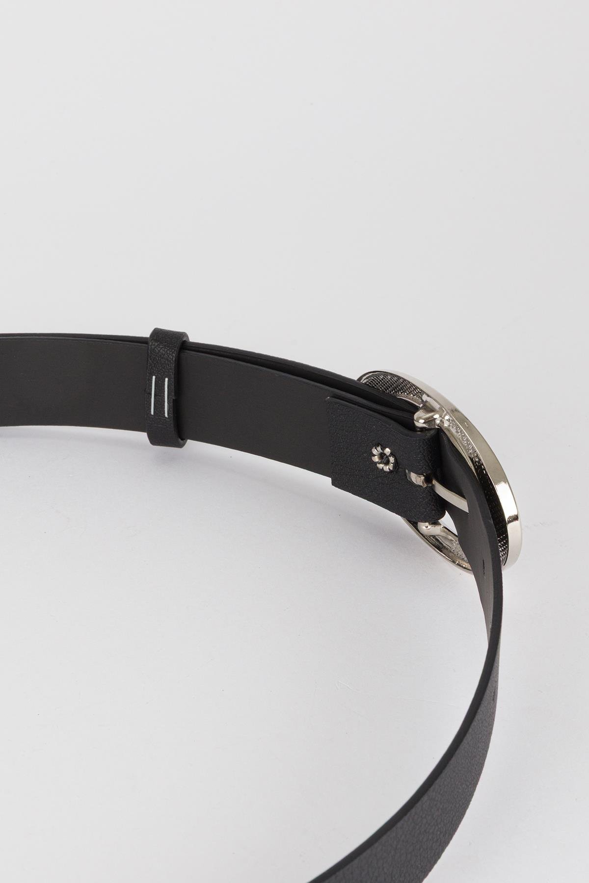 Elips Gümüş Tokalı Kemer Siyah