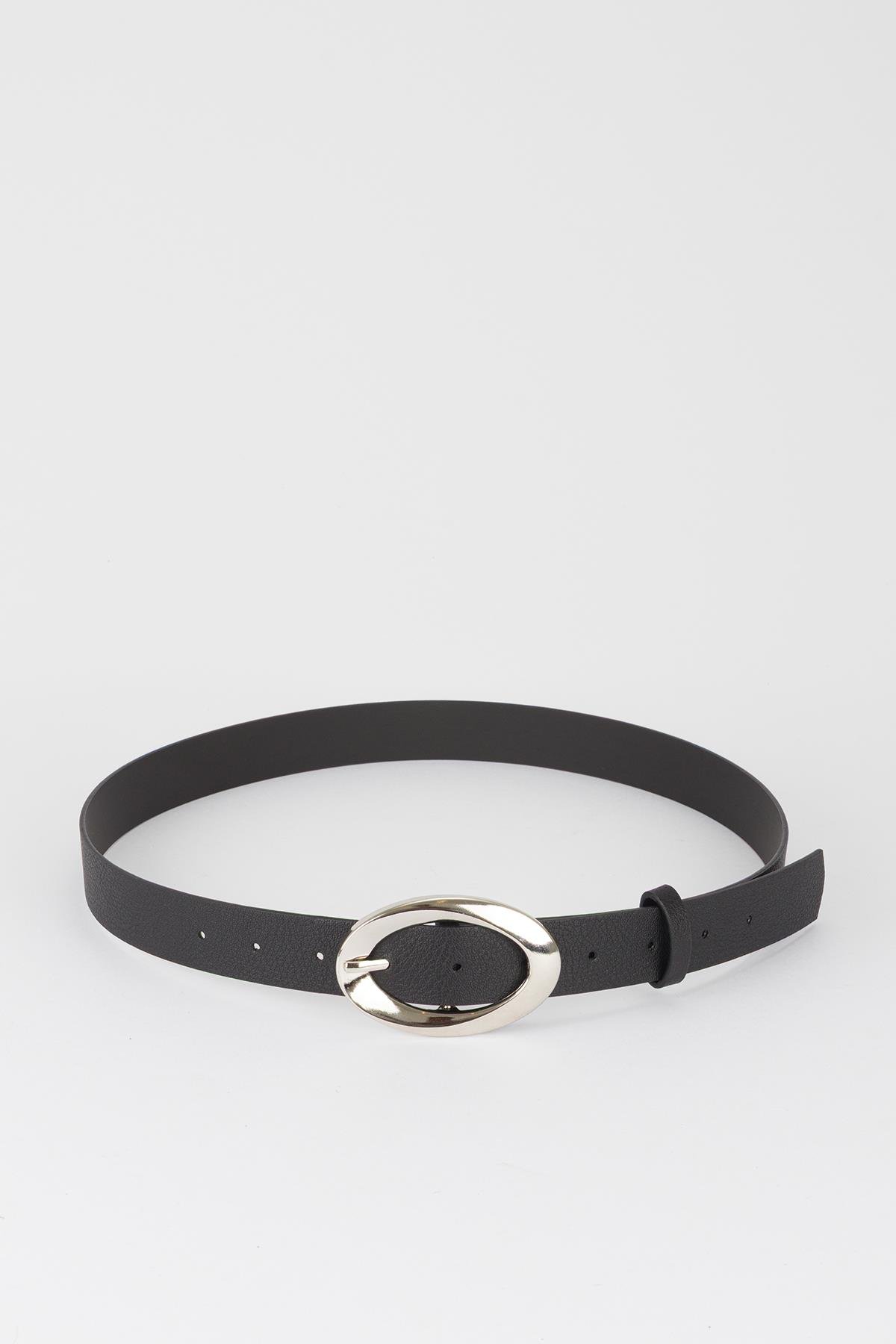 Elips Gümüş Tokalı Kemer Siyah