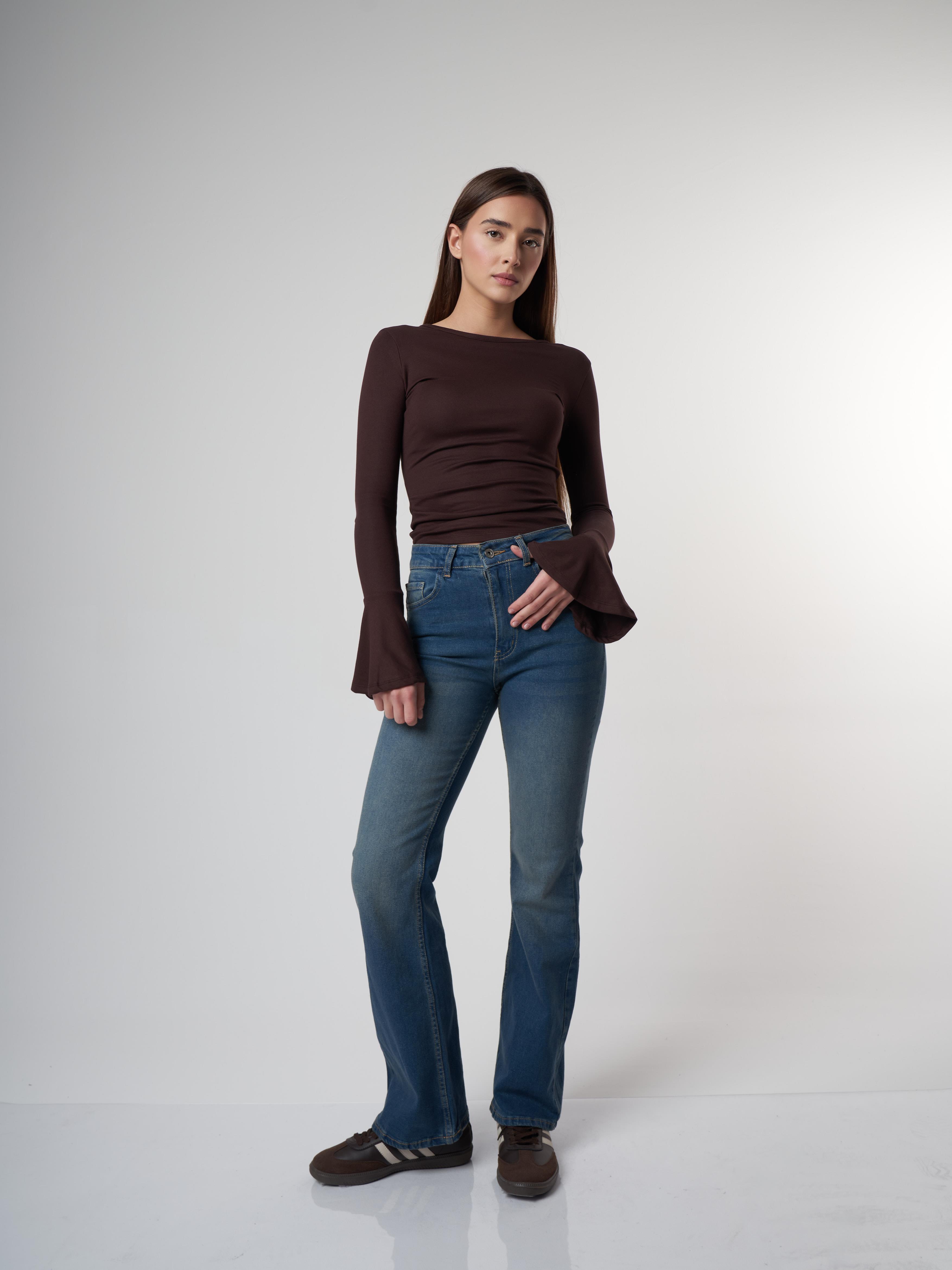 Flare Fit Jean Pantolon Kahve Tint