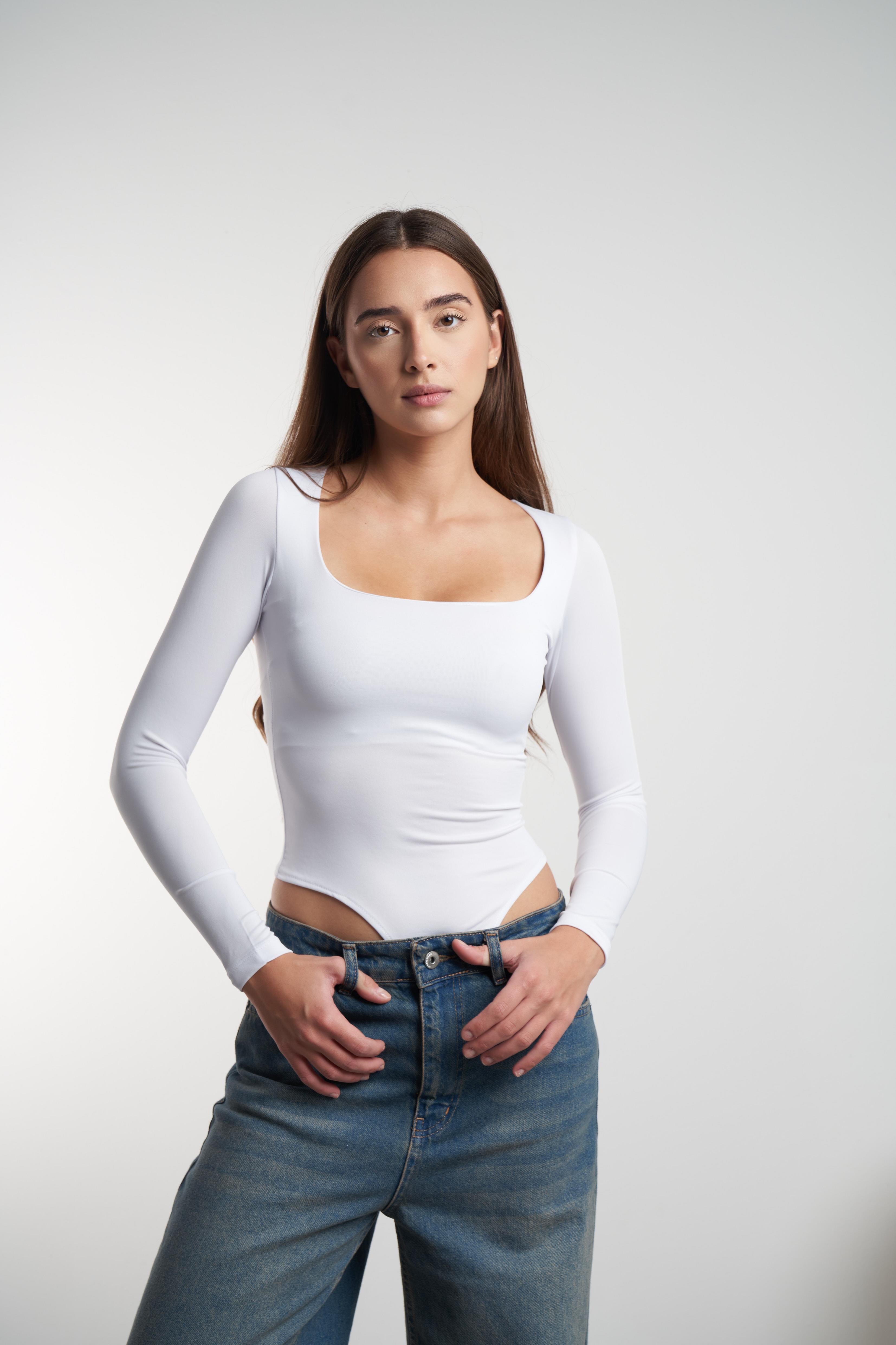 H Yaka Basic Bodysuit Beyaz