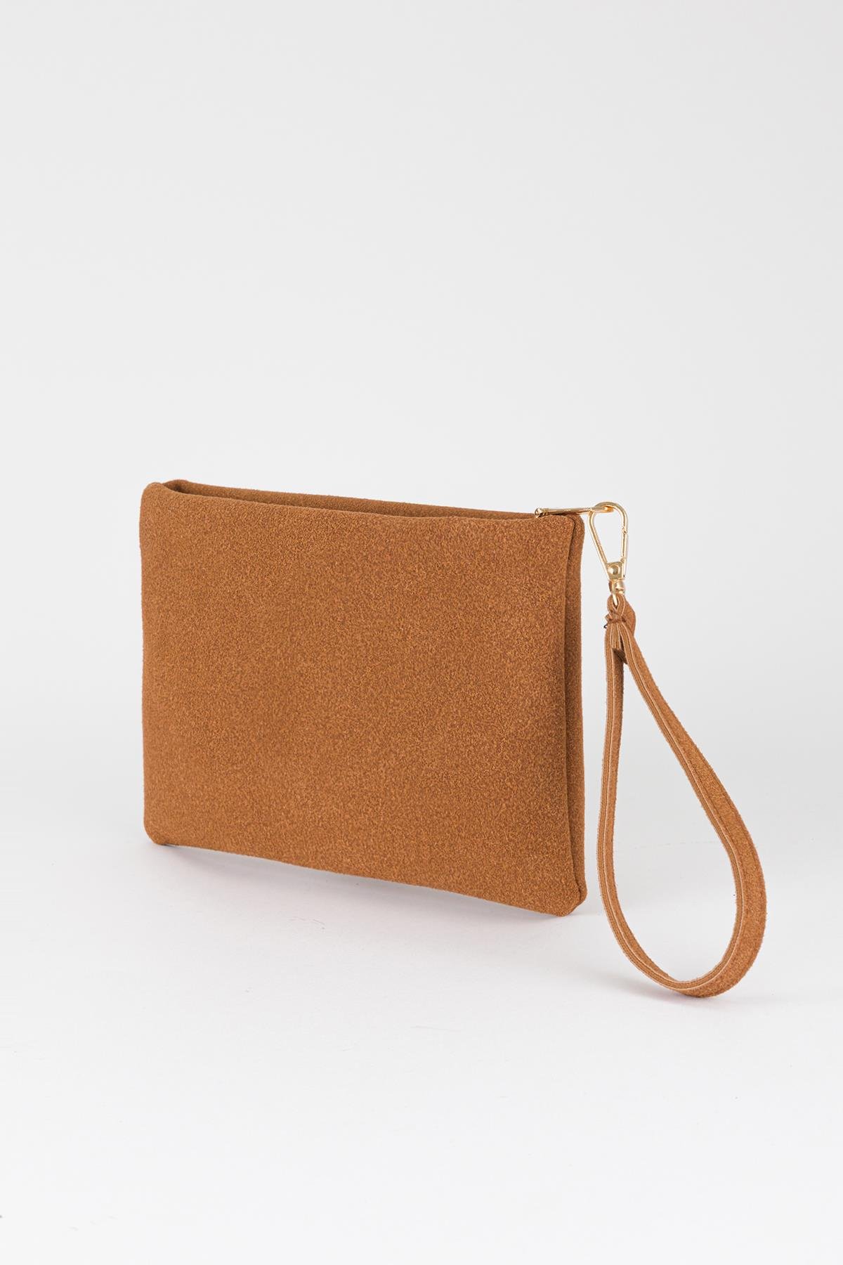 Kalp Troklu Clutch Çanta Taba