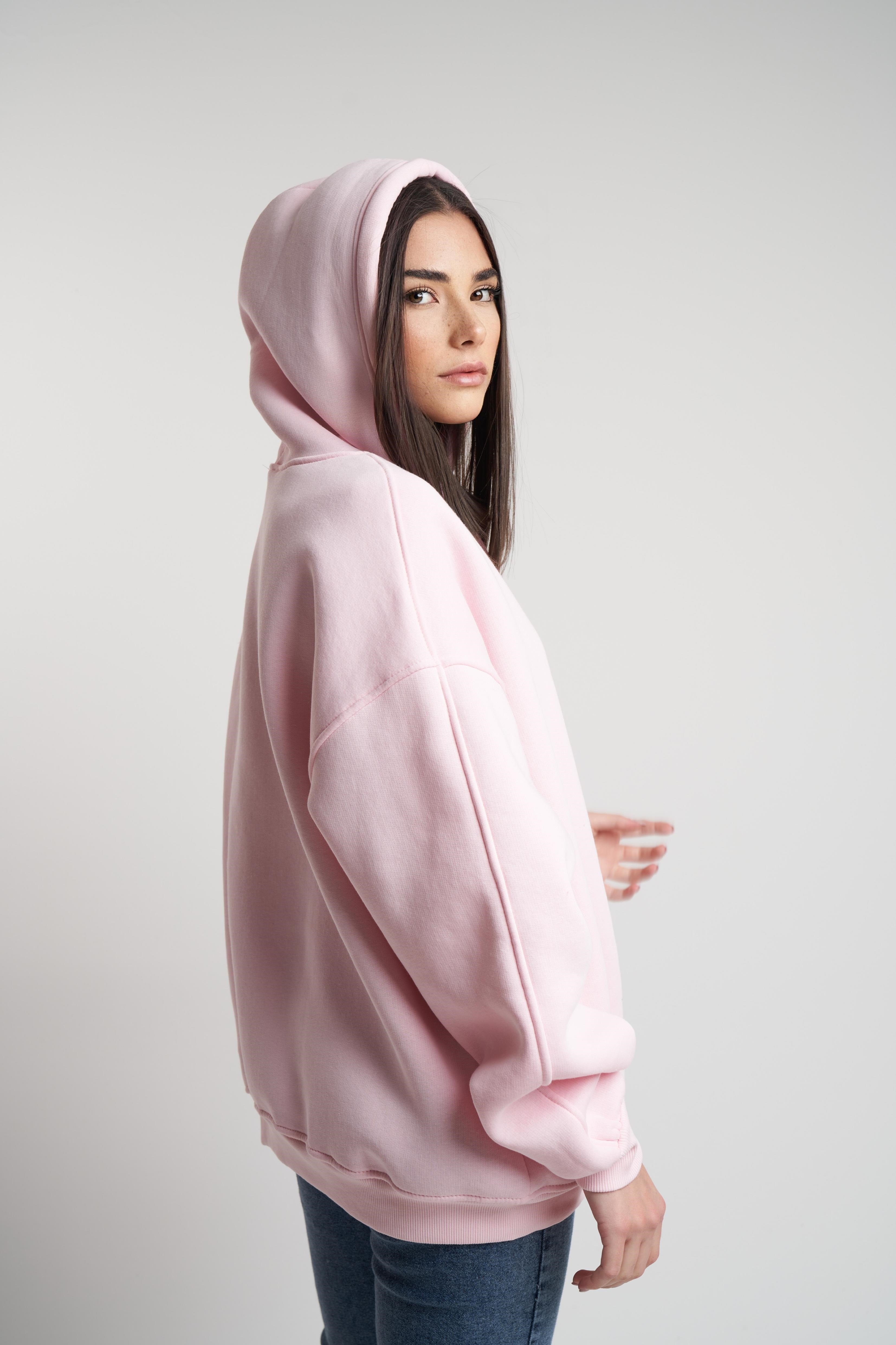 Kapüşonlu Basic Sweatshirt Toz Pembe
