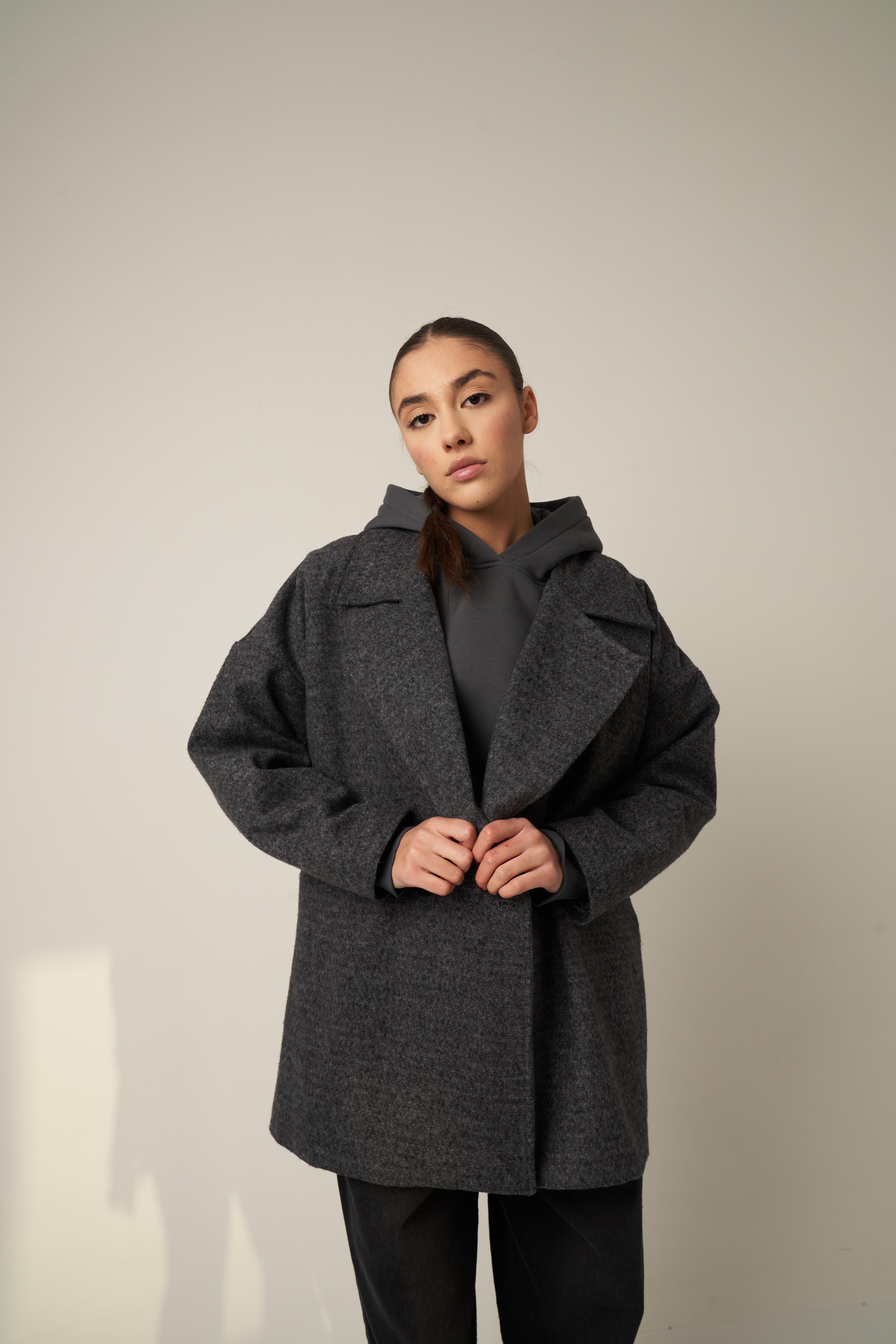 Yakalı Kaşe Ceket Antrasit