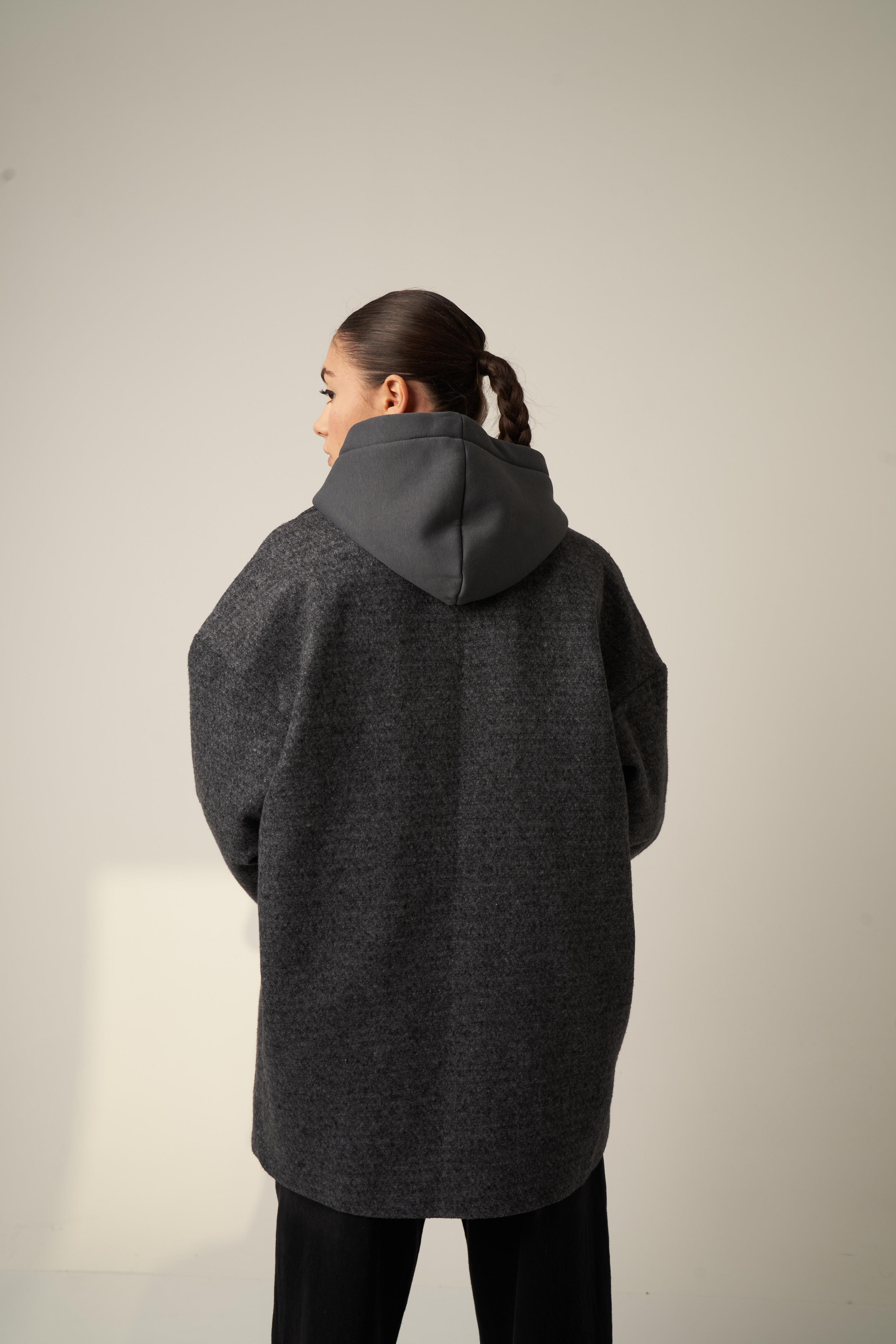 Yakalı Kaşe Ceket Antrasit