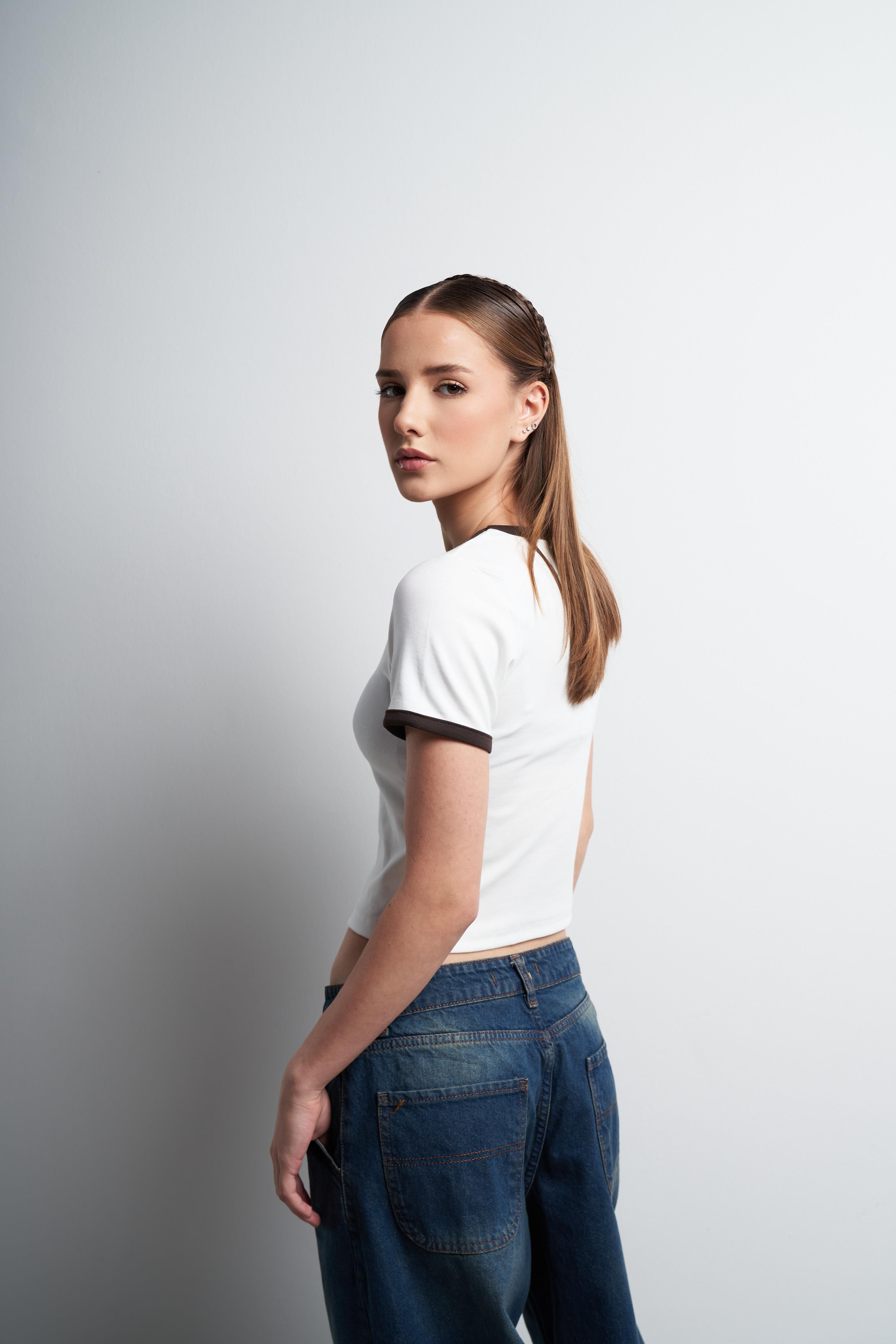 Kısa Kol Ribana Basic Bluz Ekru