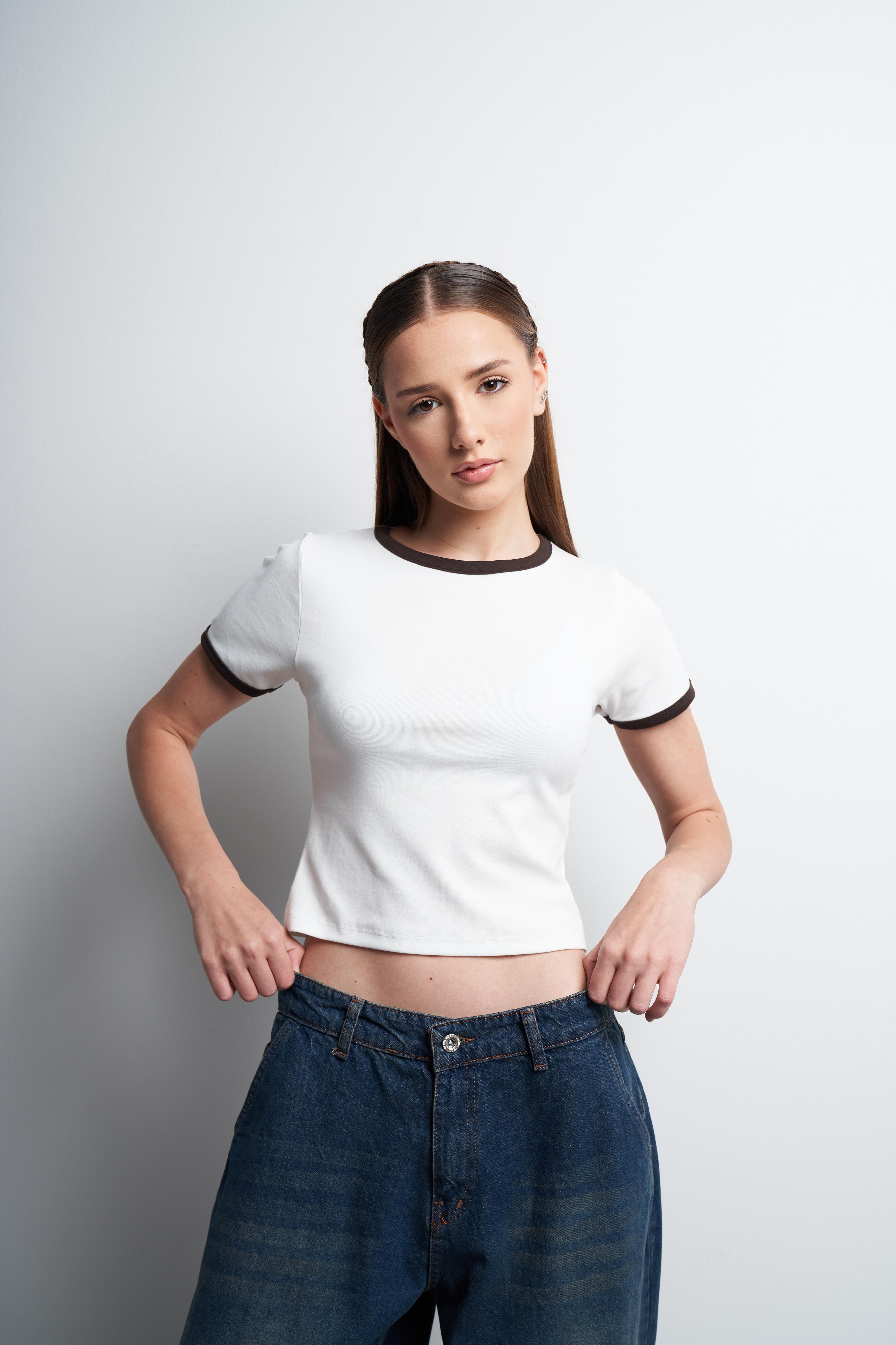 Kısa Kol Ribana Basic Bluz Ekru