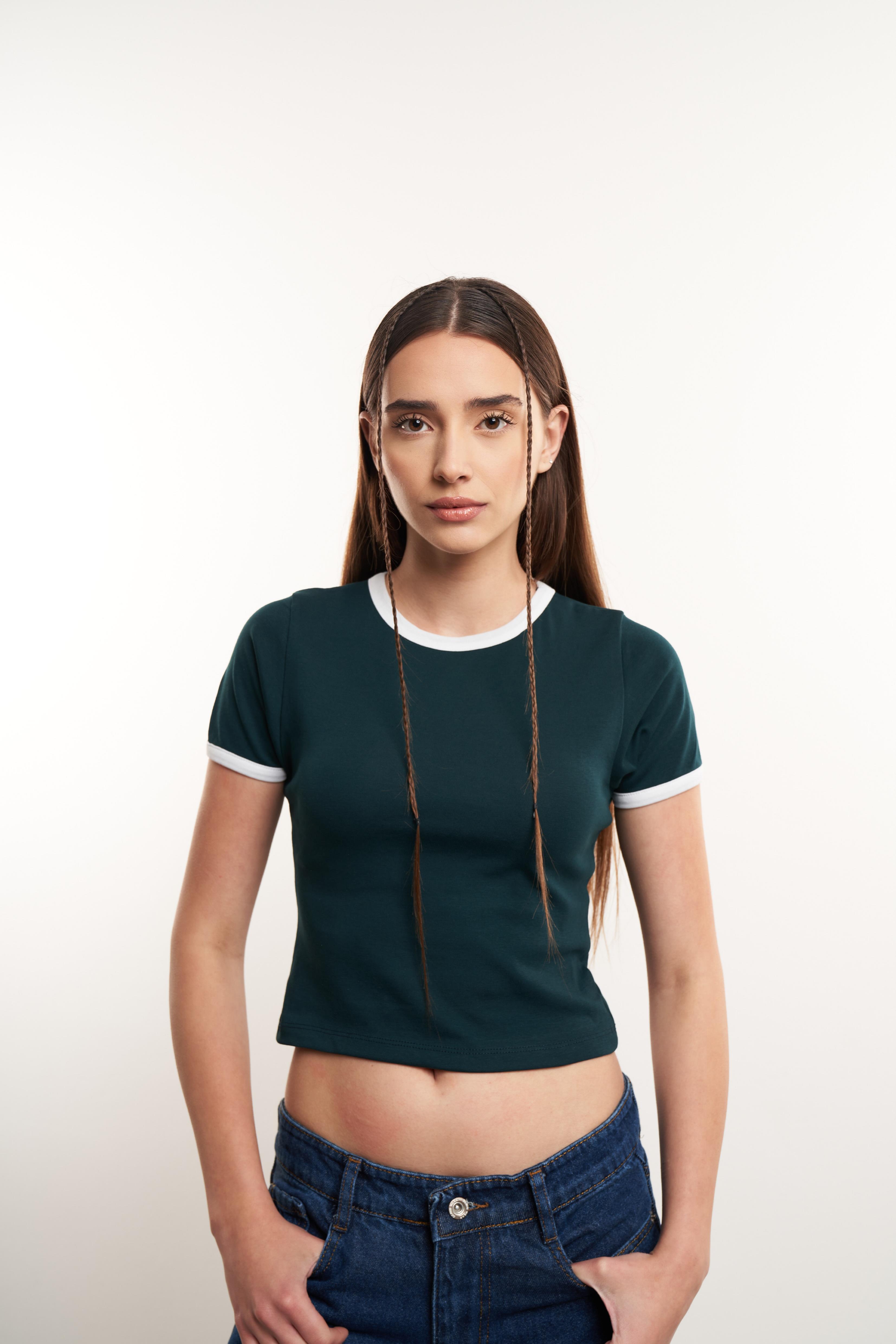 Kısa Kol Ribana Basic Bluz Koyu Yeşil