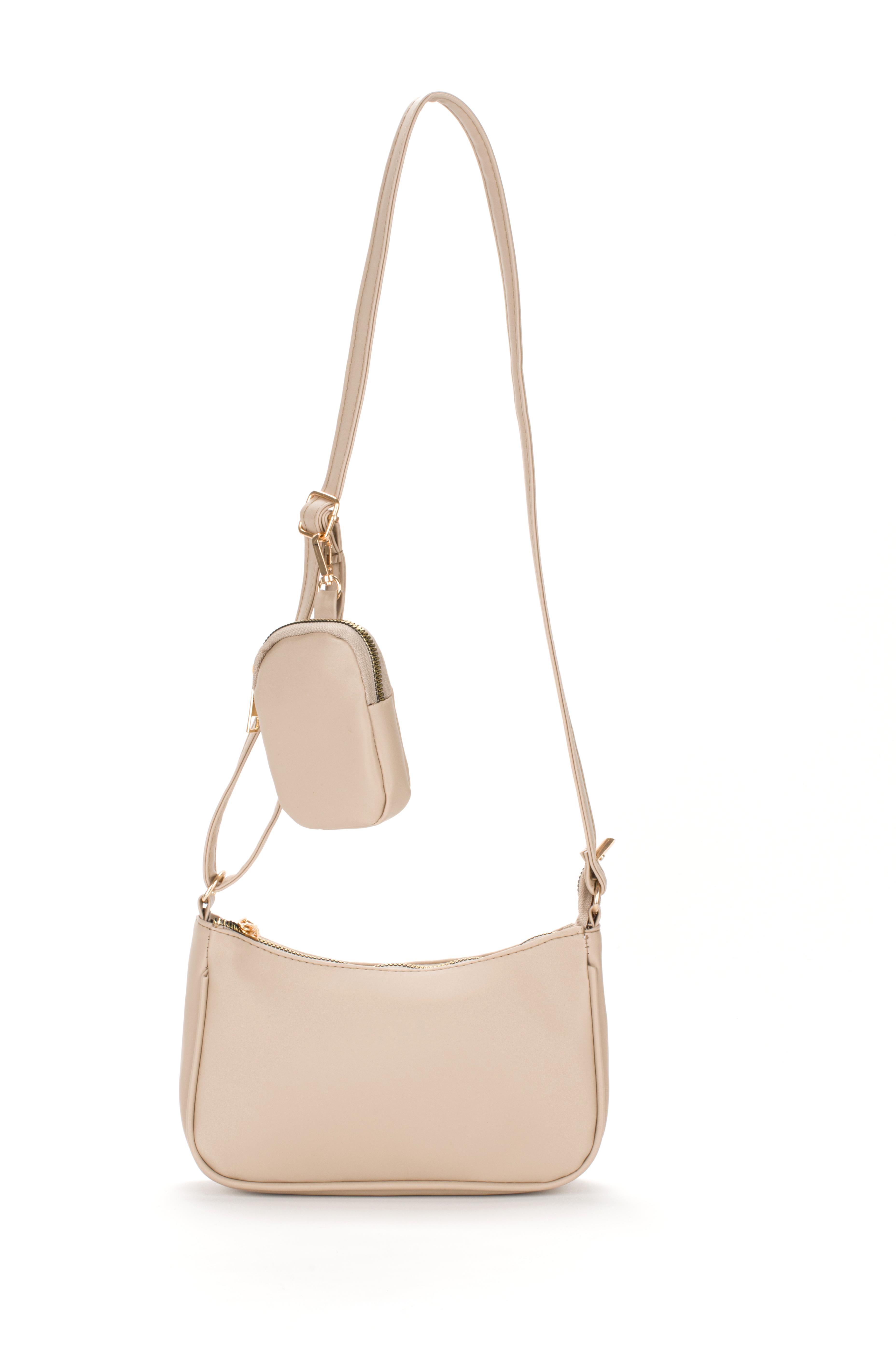 Mini Cüzdanlı Baget Çanta Bej