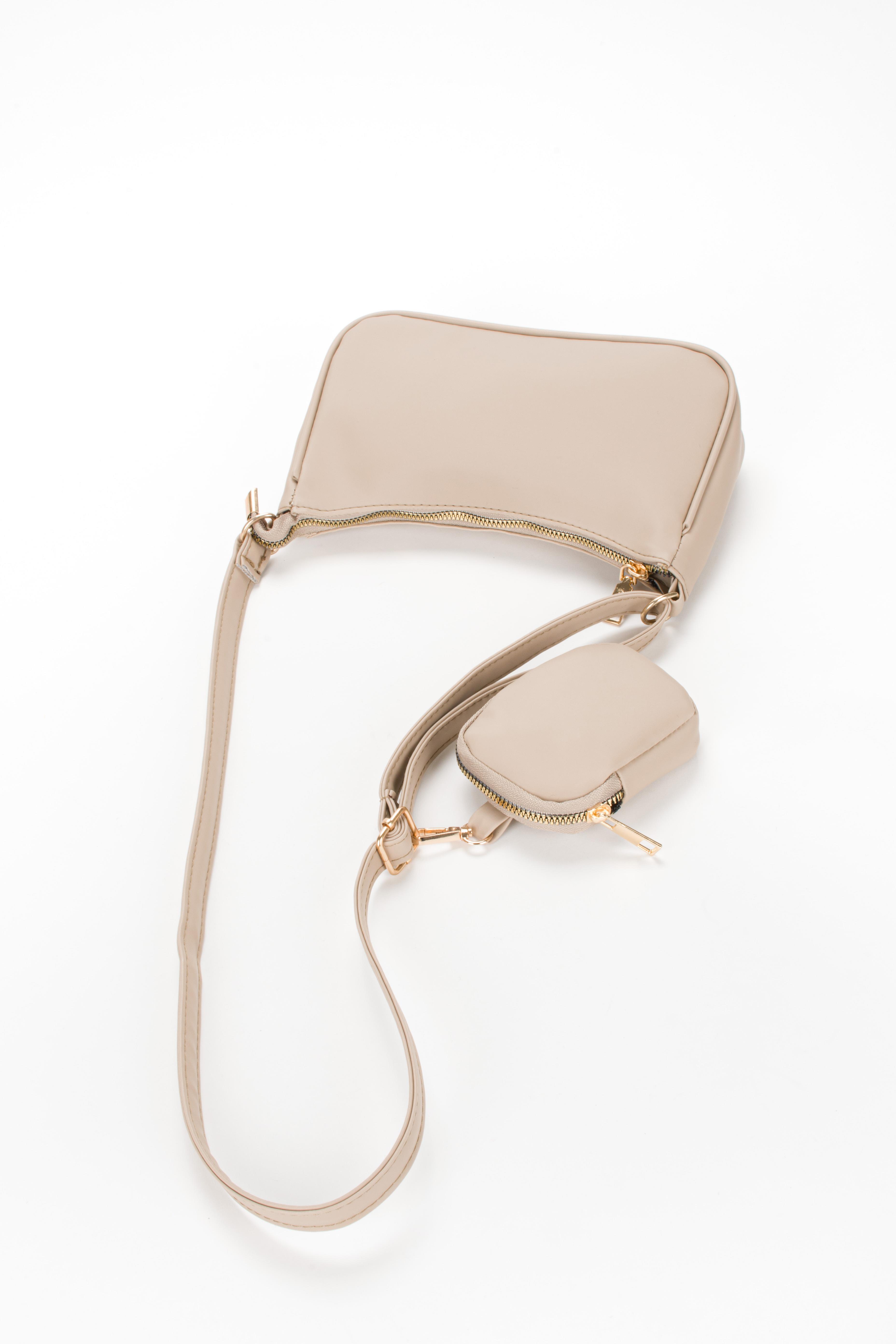 Mini Cüzdanlı Baget Çanta Bej