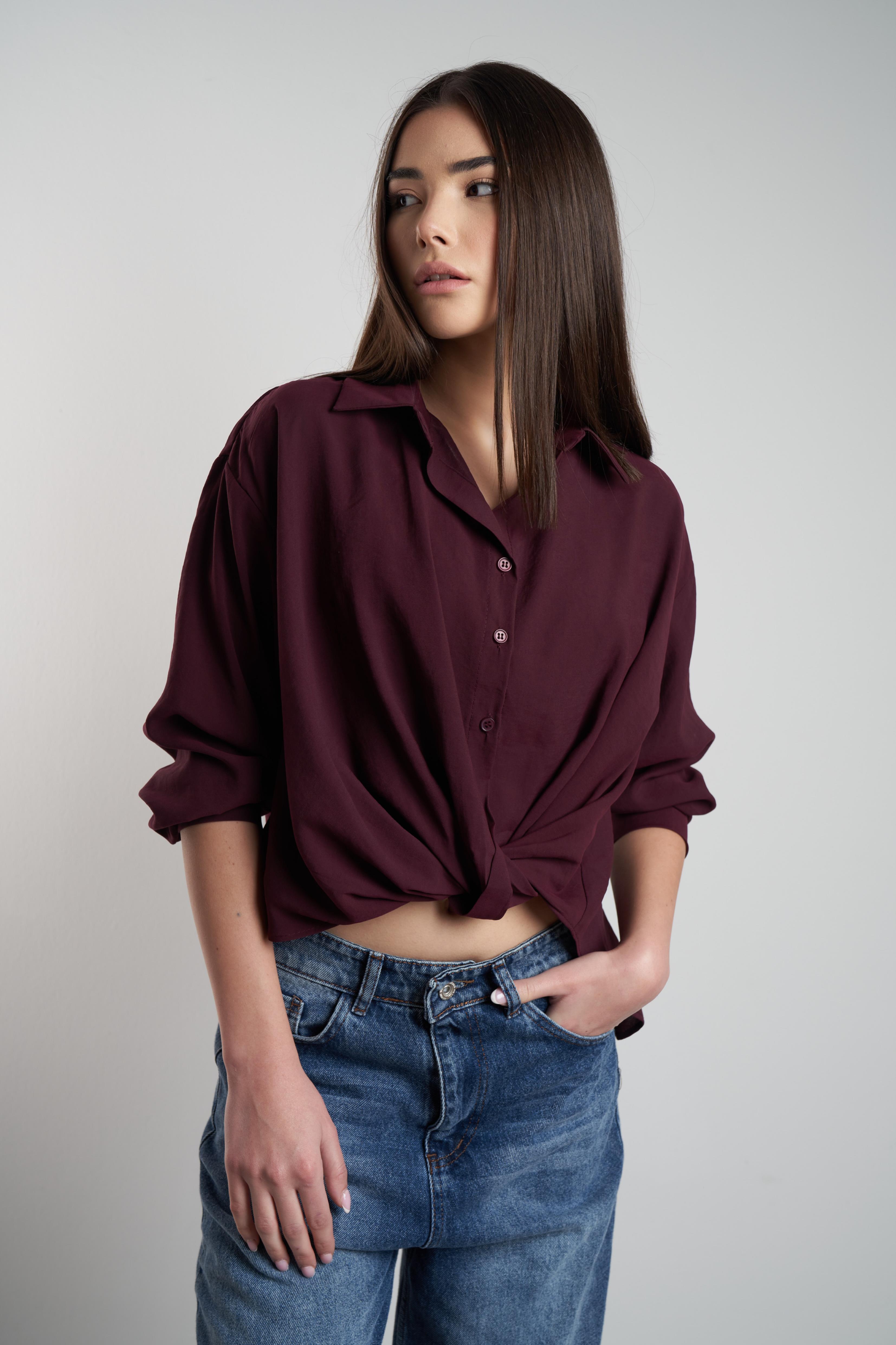 Modal Uzun Kol Gömlek Mürdüm