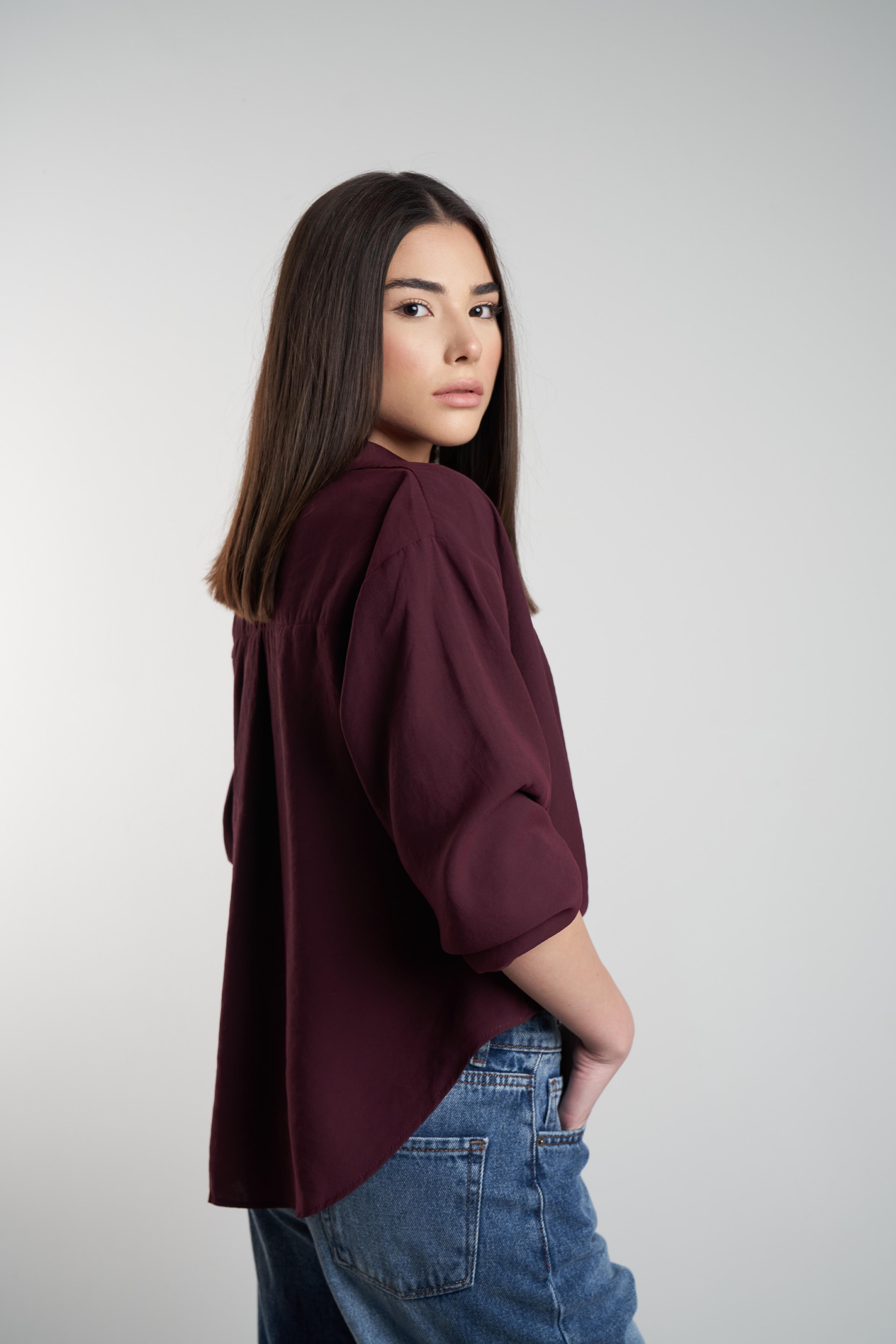 Modal Uzun Kol Gömlek Mürdüm