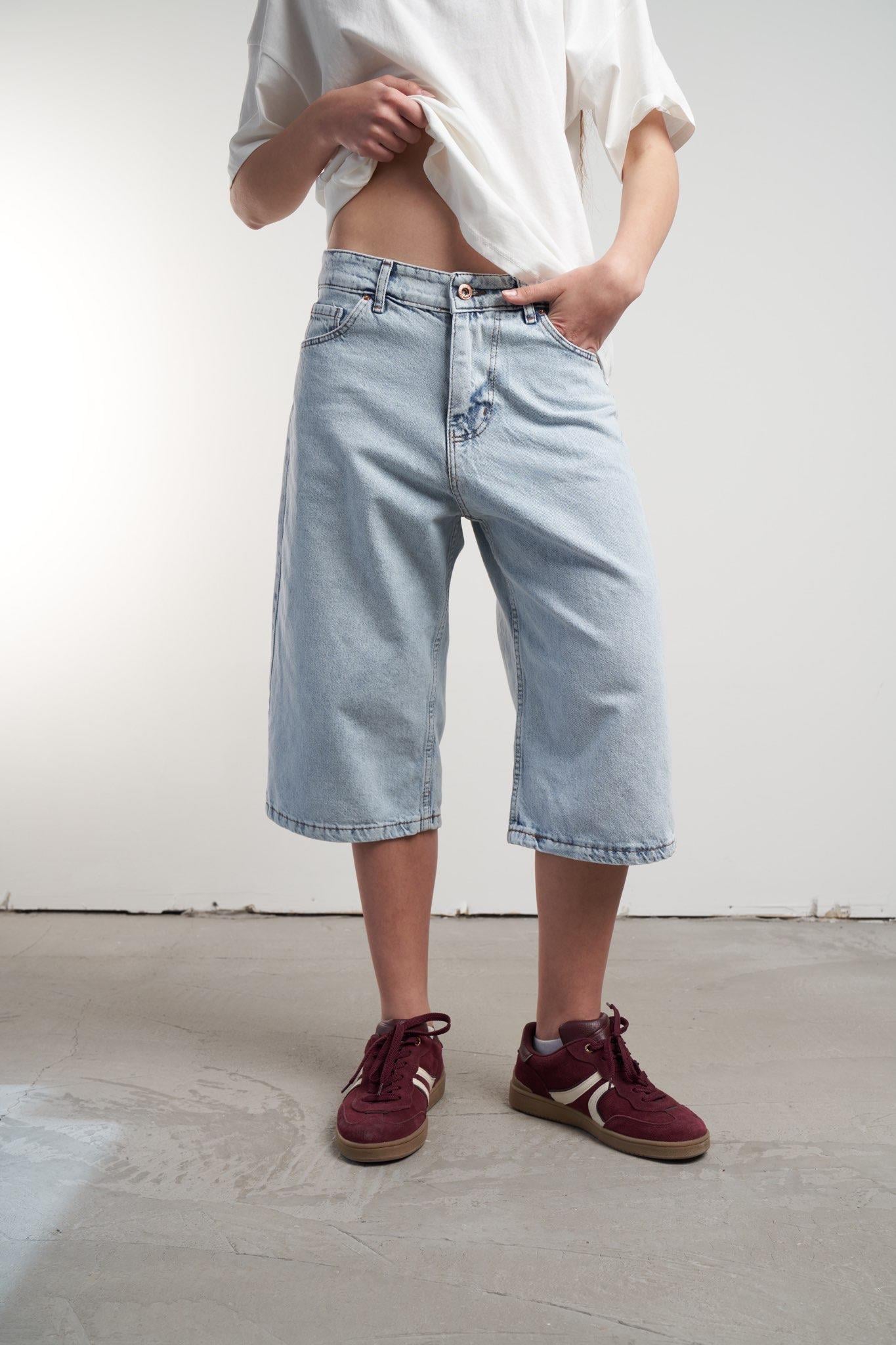 Mom Jean Bermuda Şort Açık Mavi