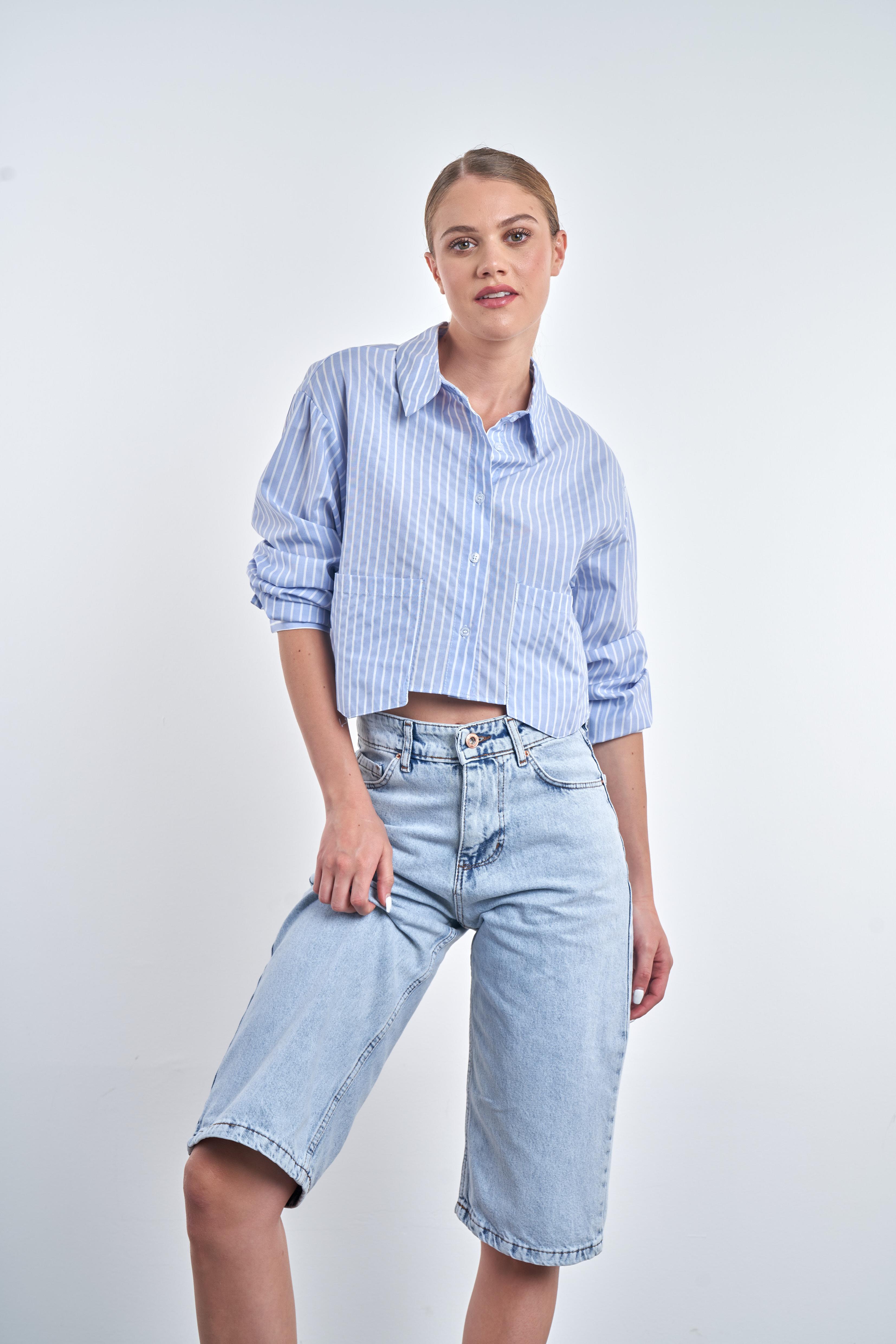 Mom Jean Bermuda Şort Açık Mavi