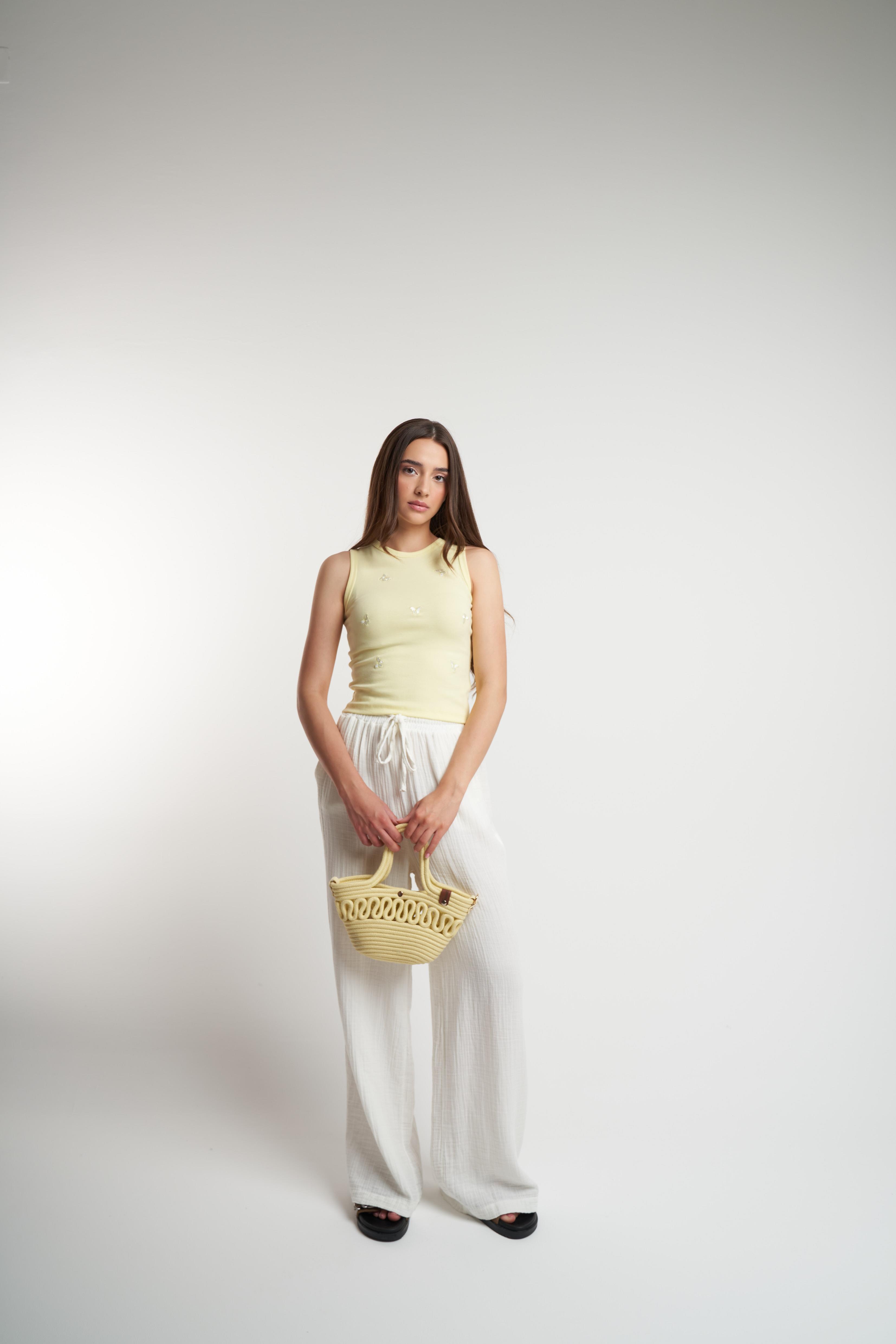 Müslin Bol Paça Pantolon Ekru