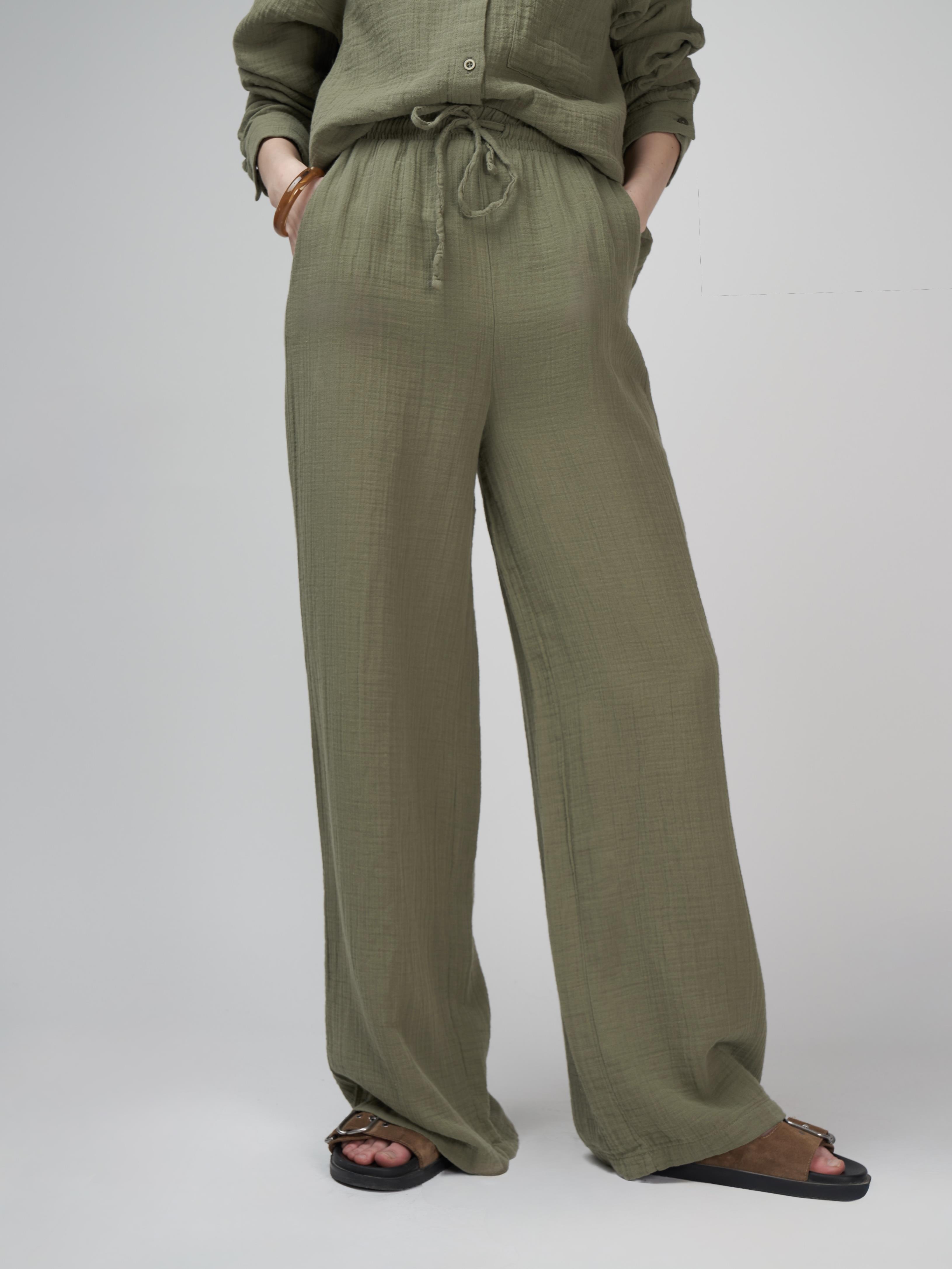 Müslin Bol Paça Pantolon Haki