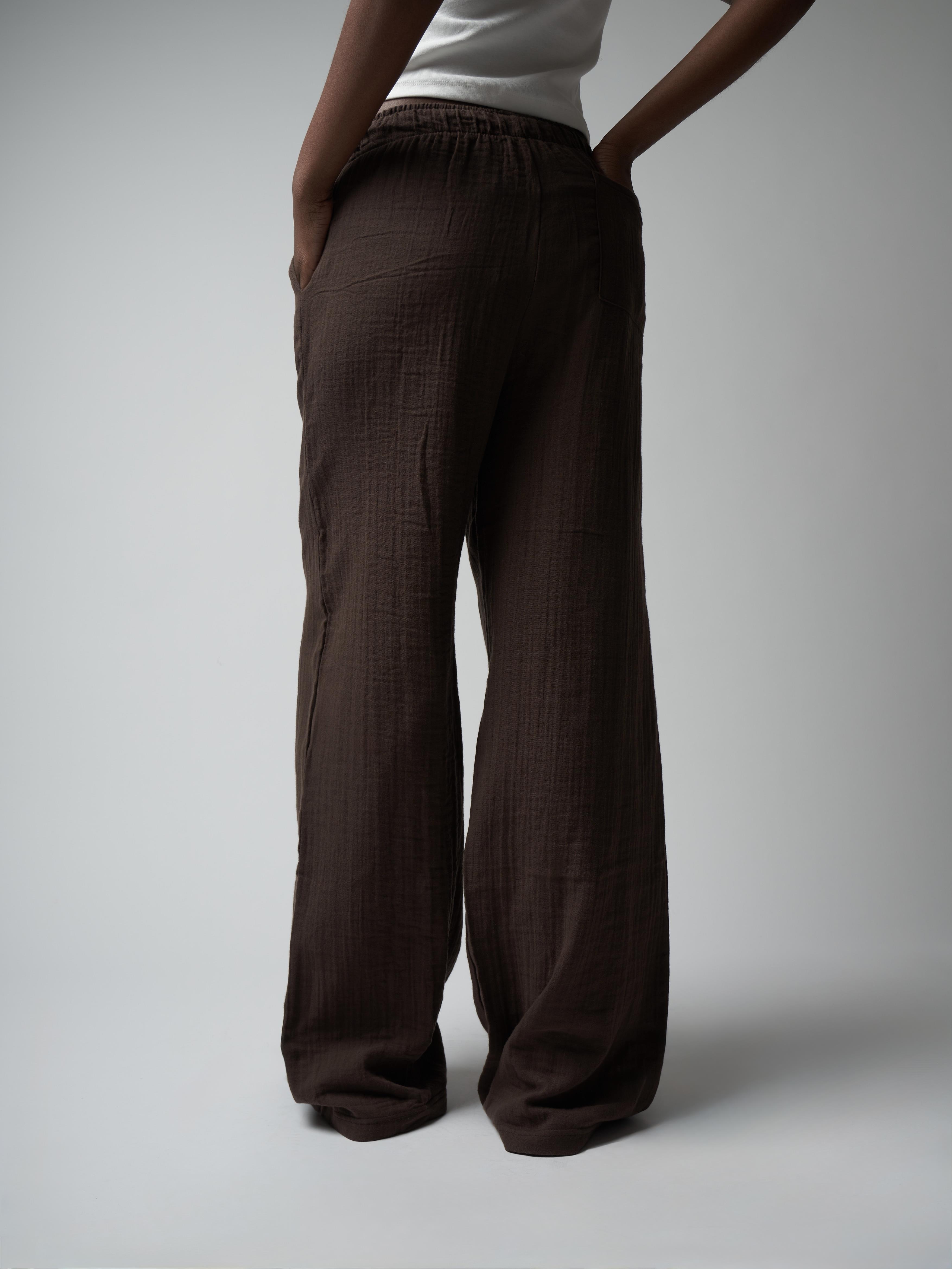 Müslin Bol Paça Pantolon Kahve